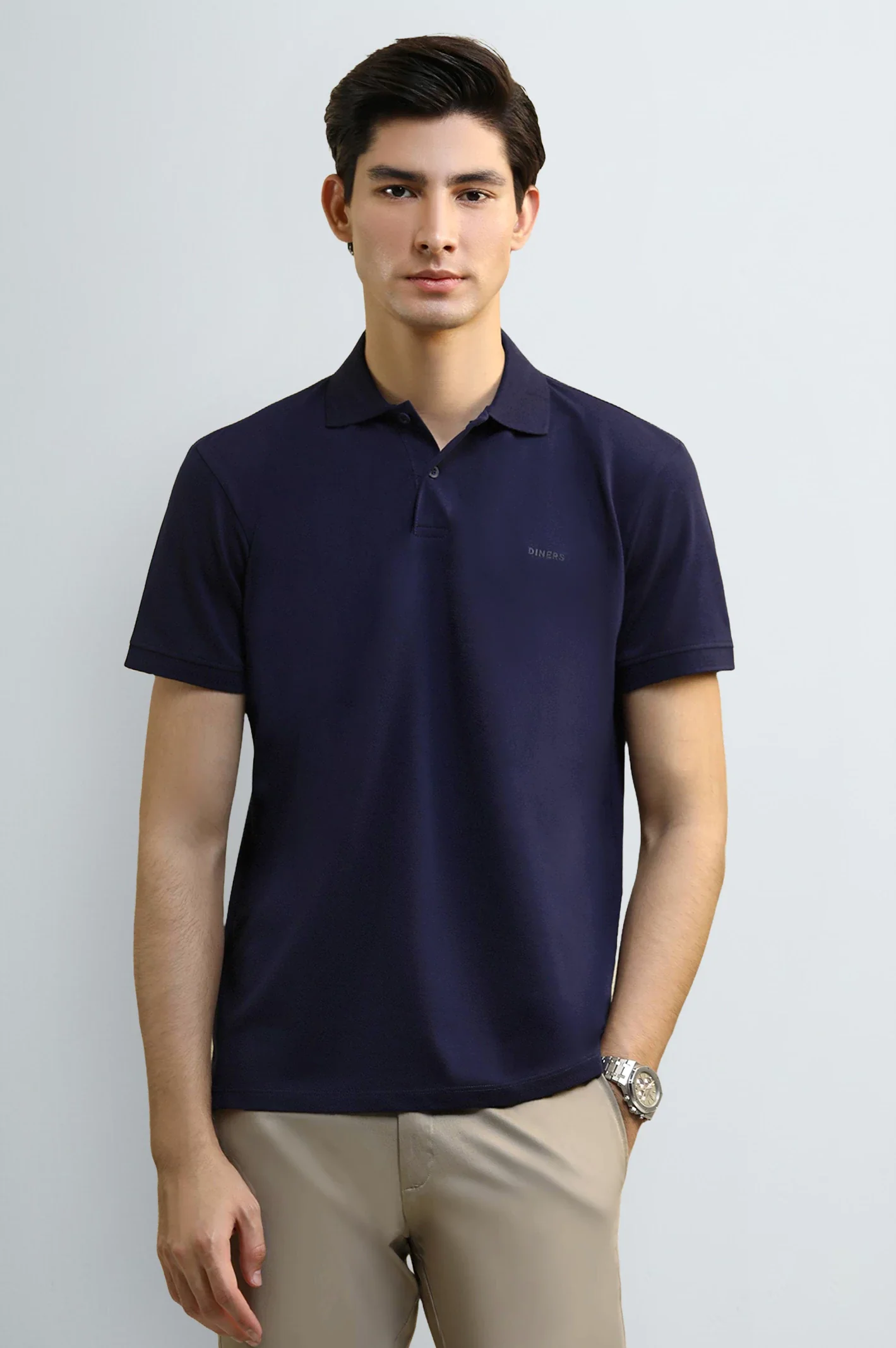 Navy Blue Solid Collar Polo