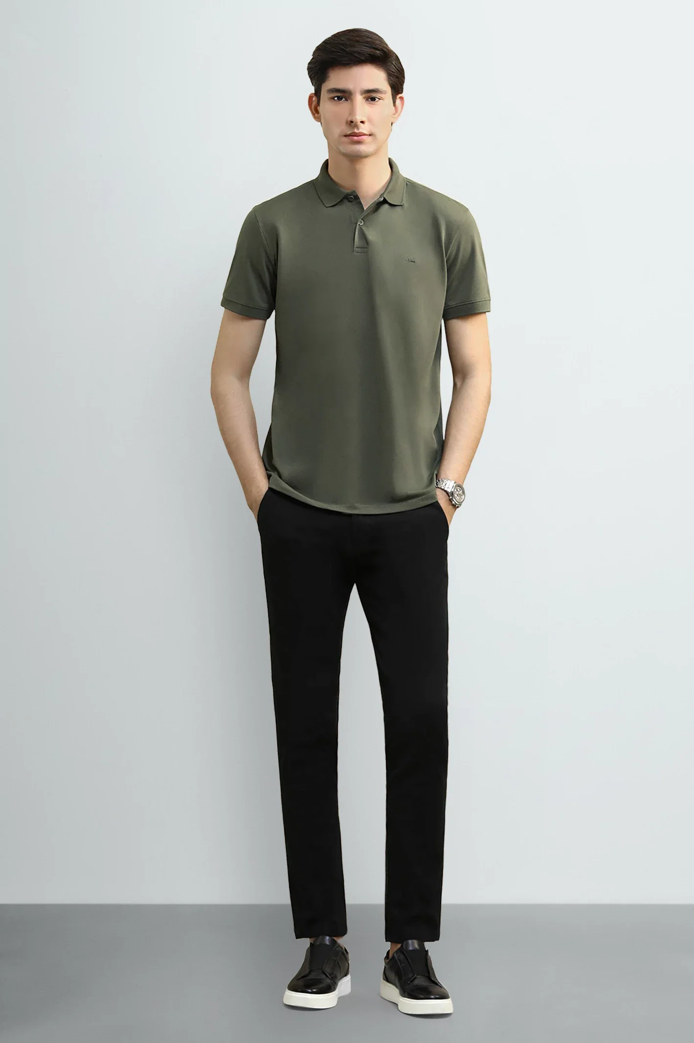 Olive Solid Collar Polo - Image 2