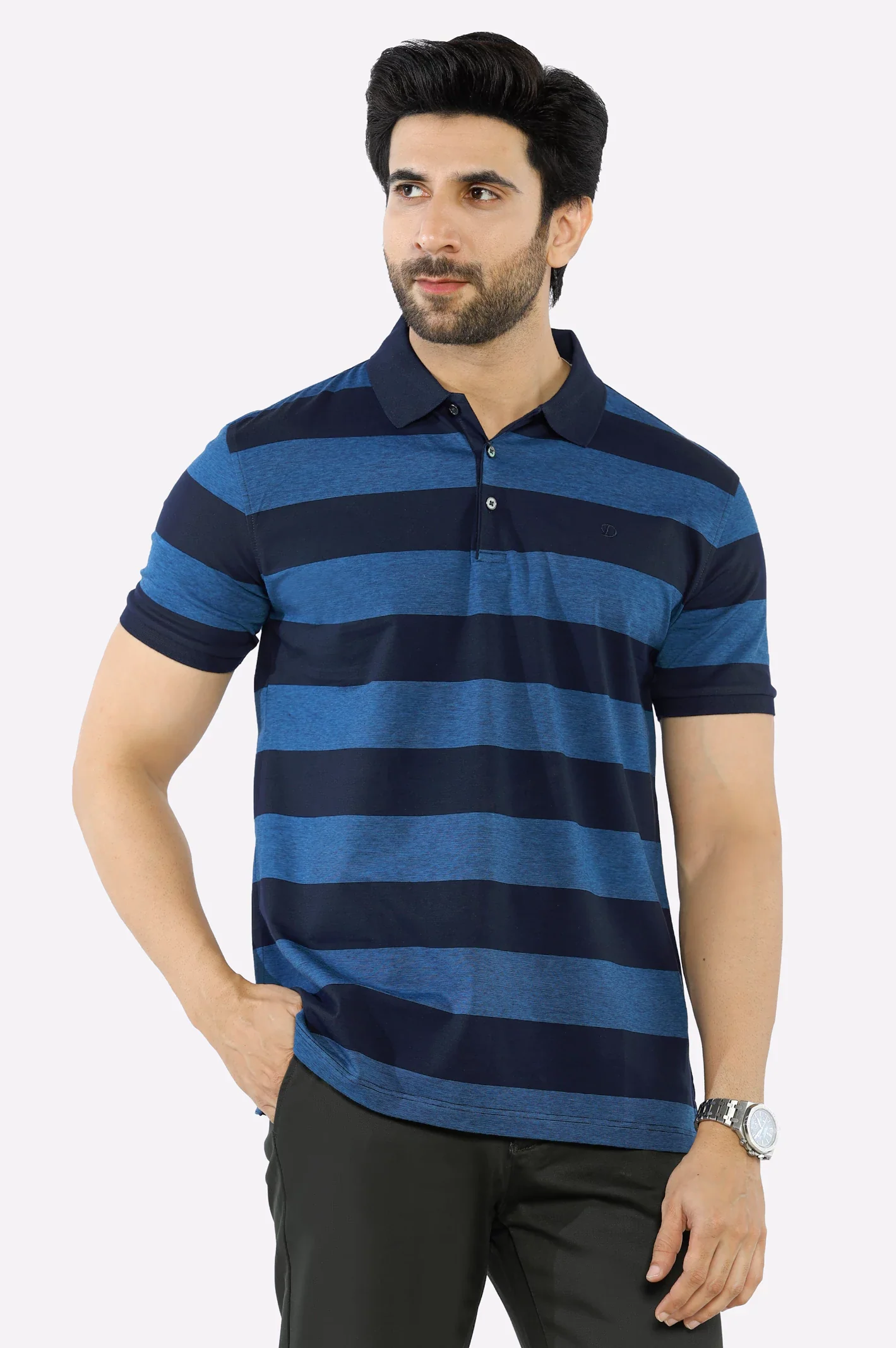 Navy Blue Yarn Dyed Polo