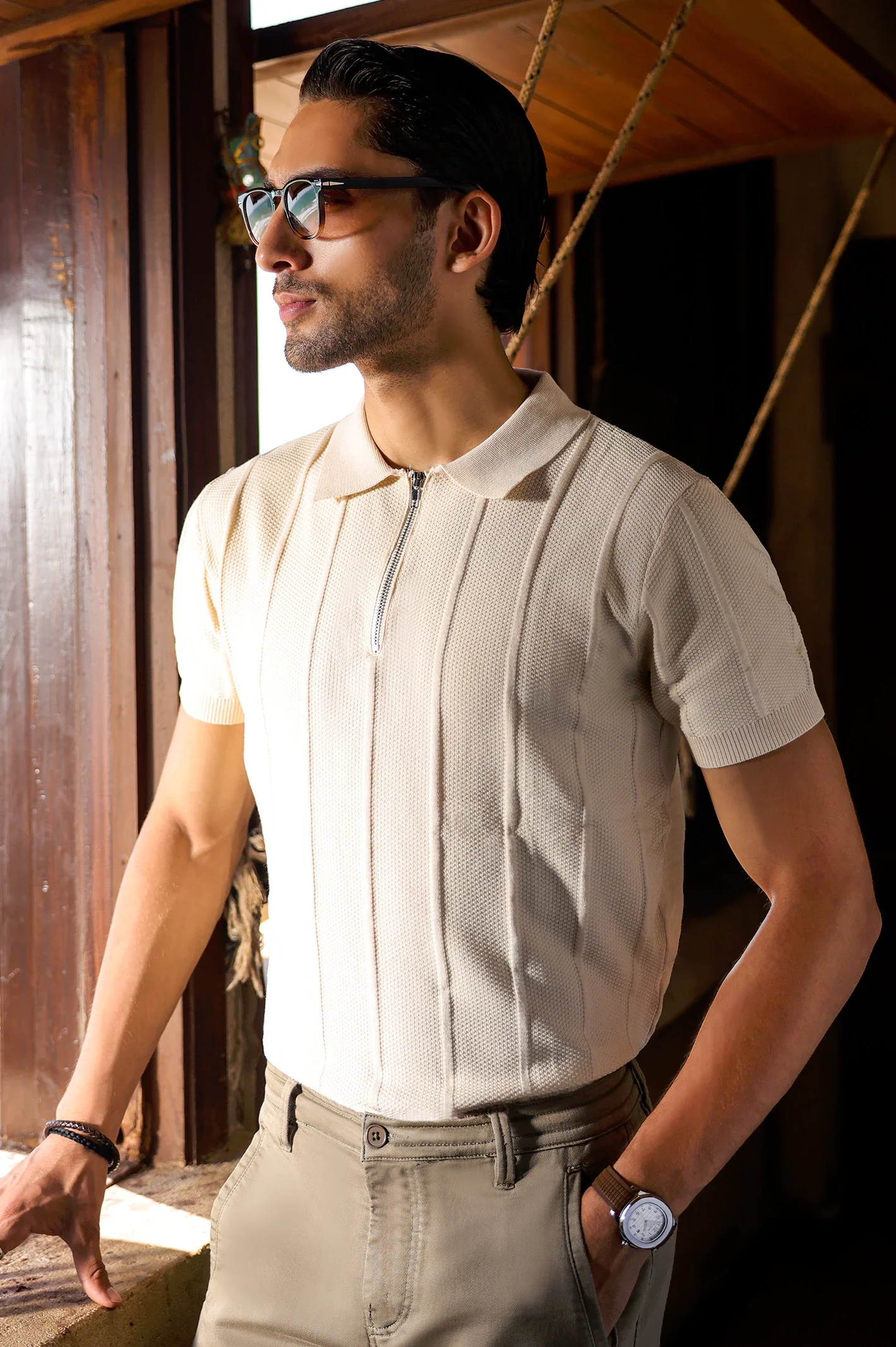 Off White Flat Knit Polo - Image 3