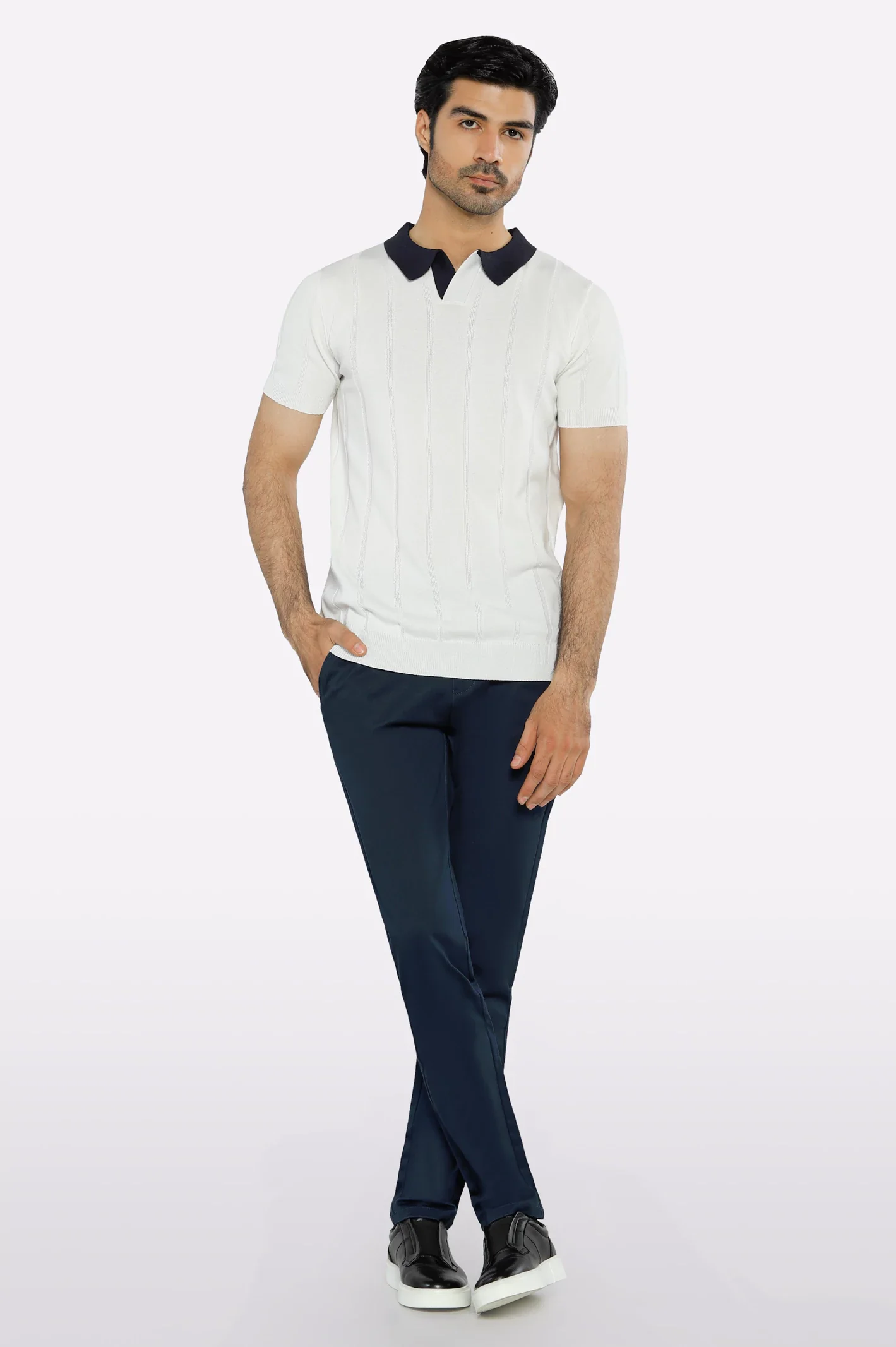 White Flat Knit Polo - Image 2
