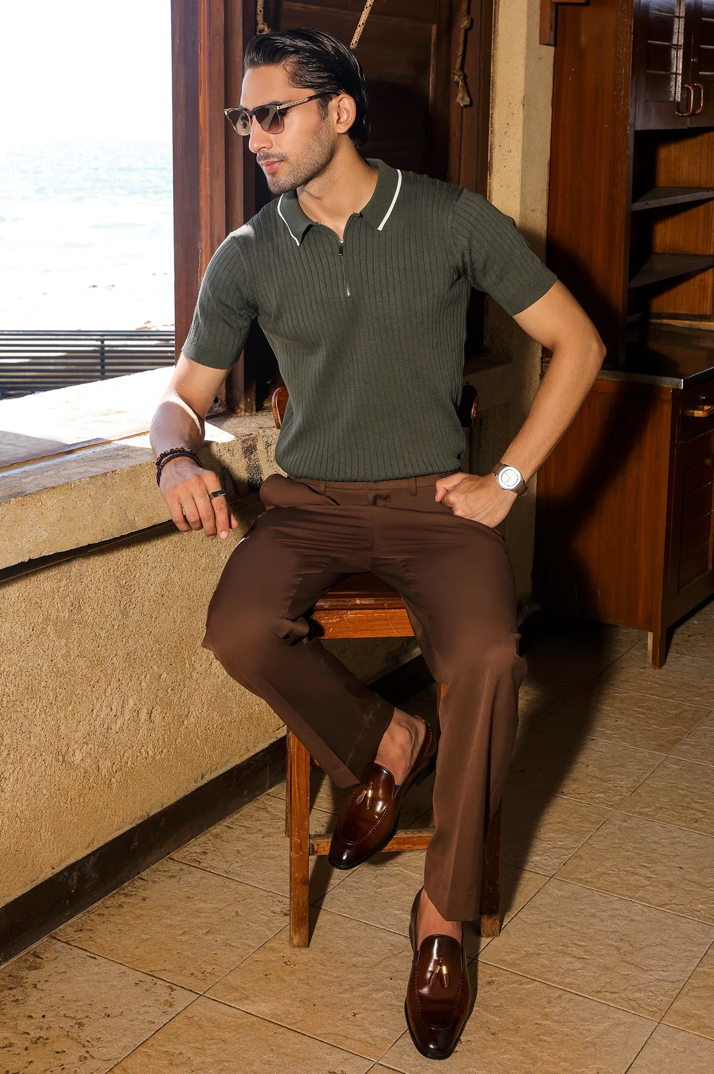 Green Flat Knit Polo - Image 3