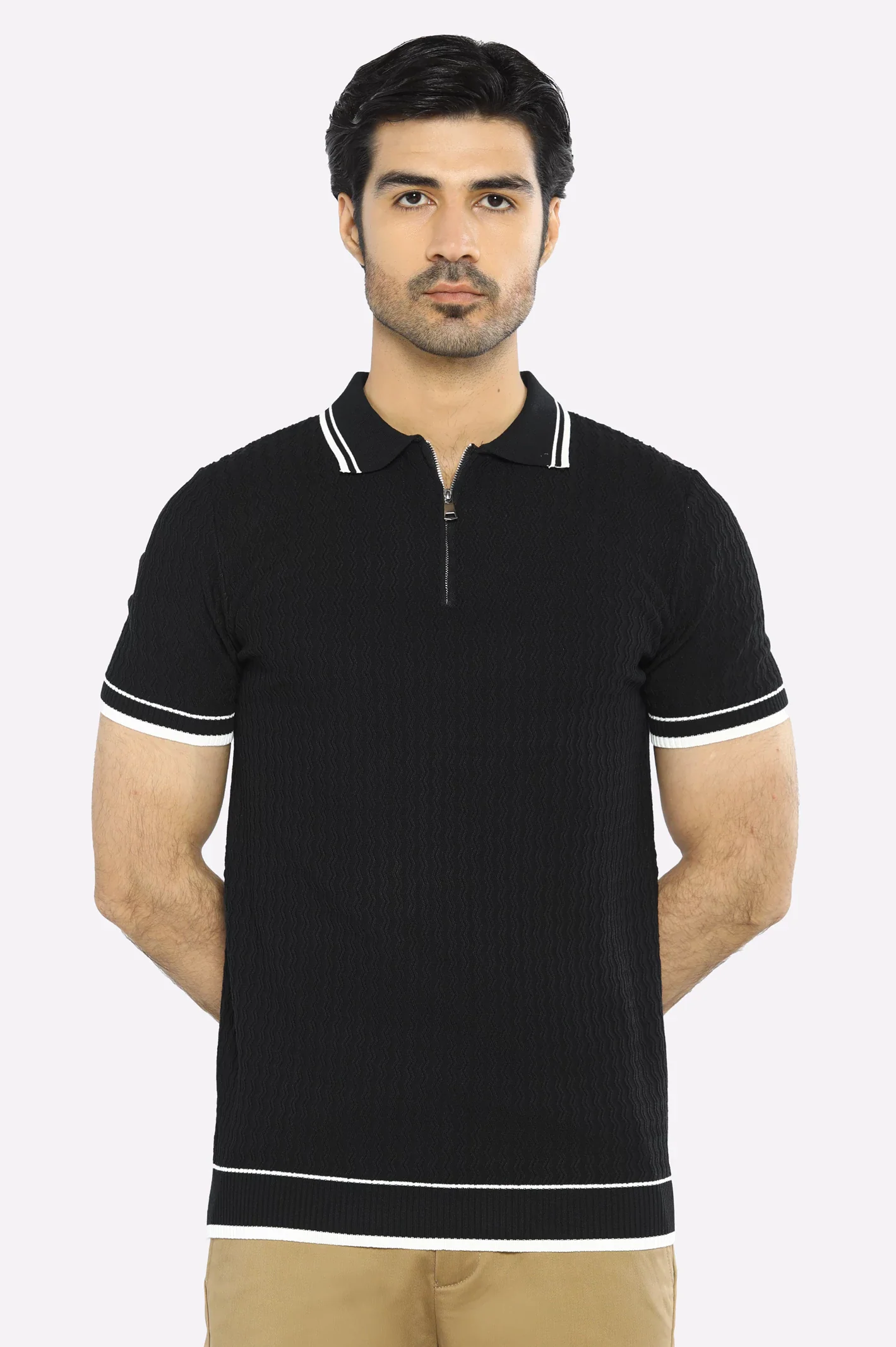 Black Flat Knit Polo