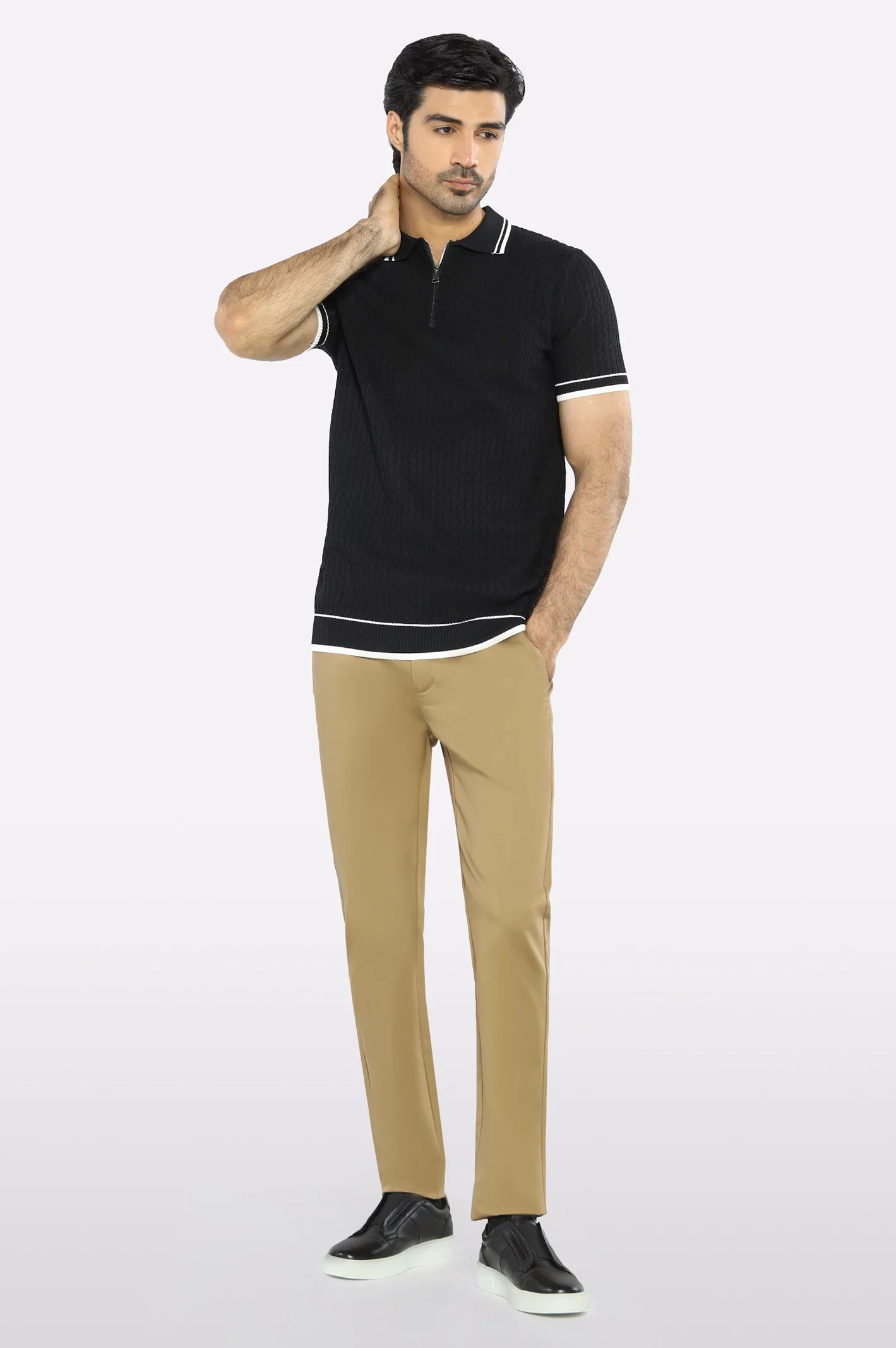 Black Flat Knit Polo - Image 2
