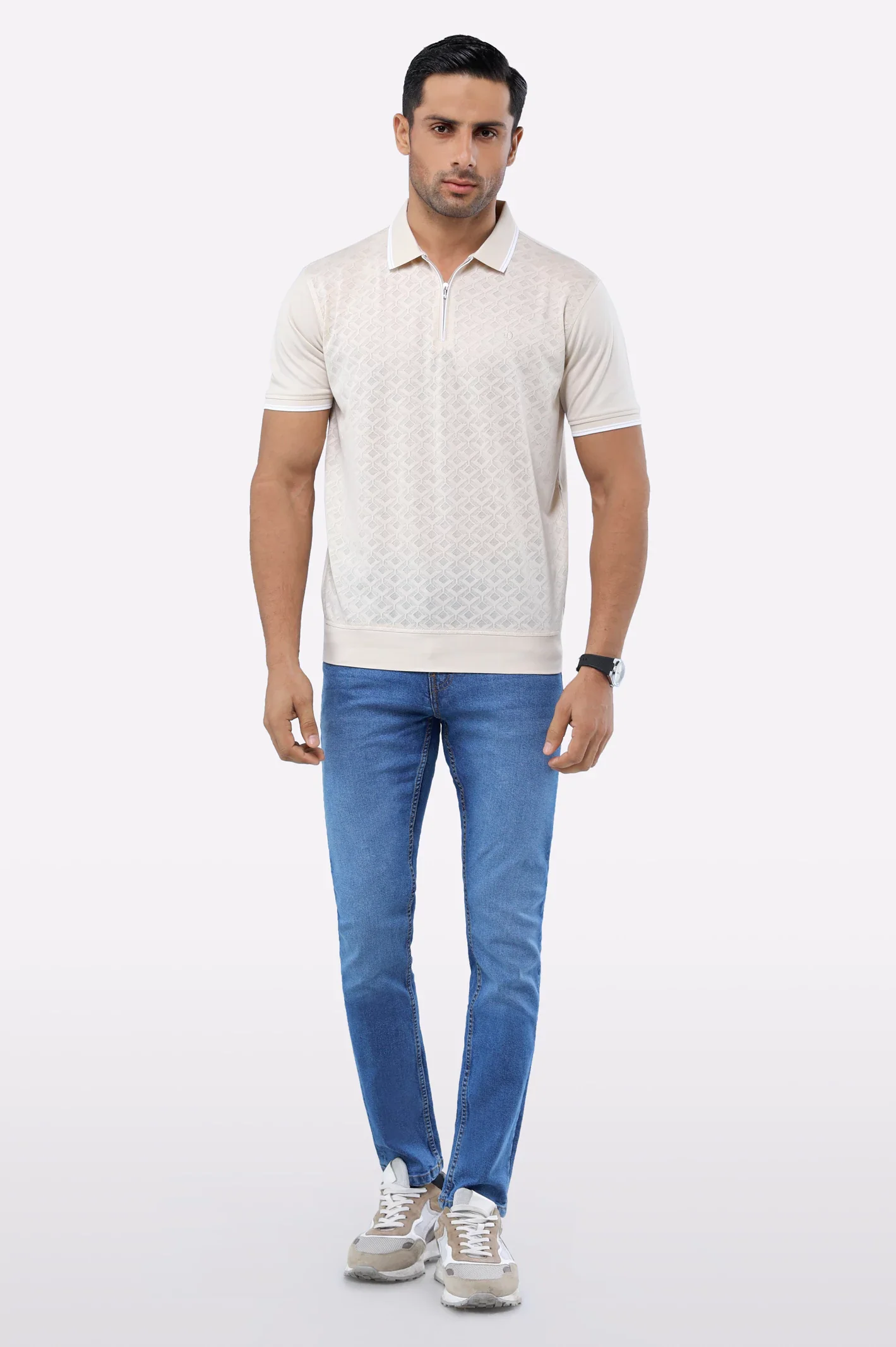 Beige Jacquard Fashion Polo - Image 2