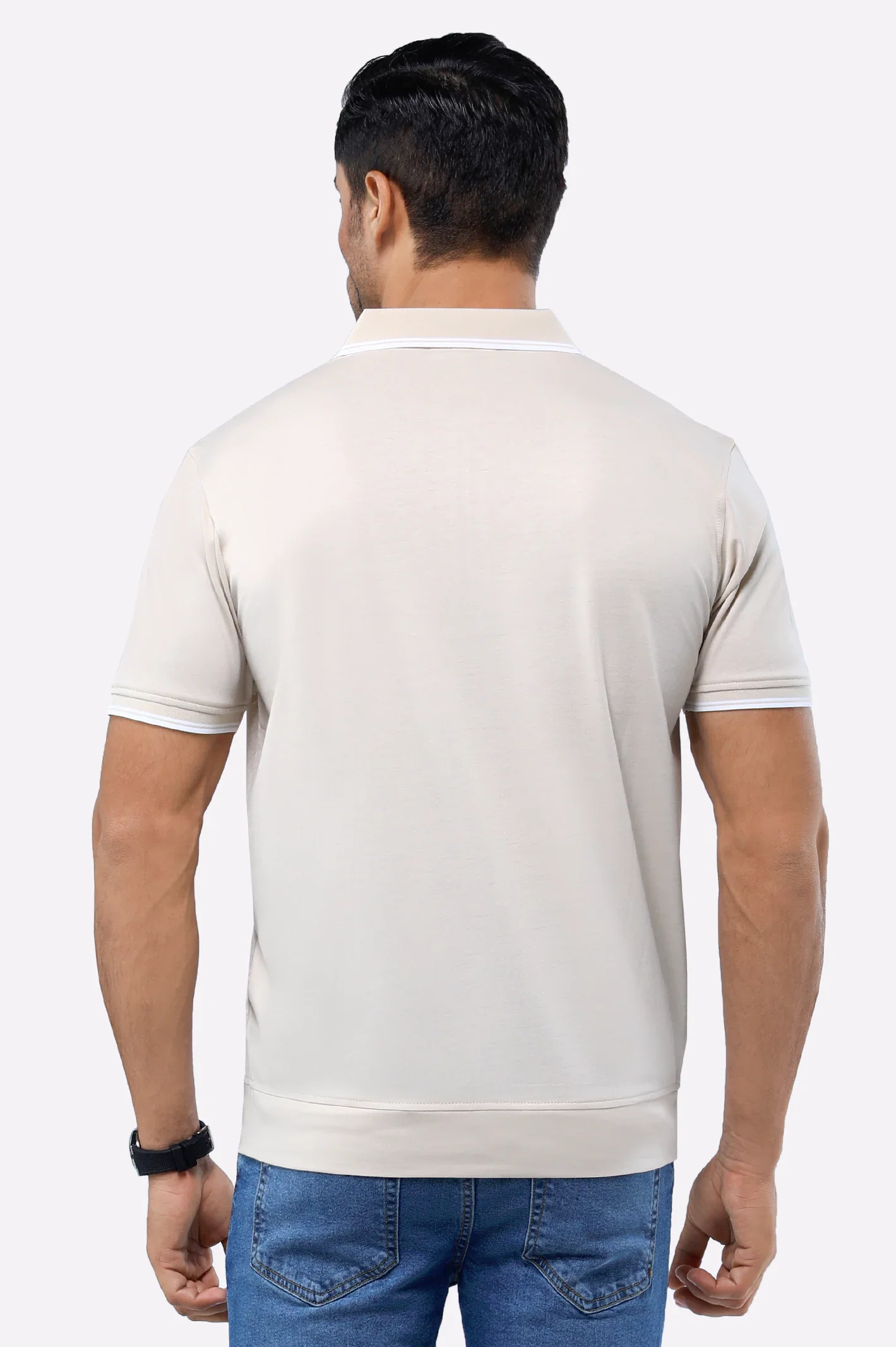 Beige Jacquard Fashion Polo - Image 3