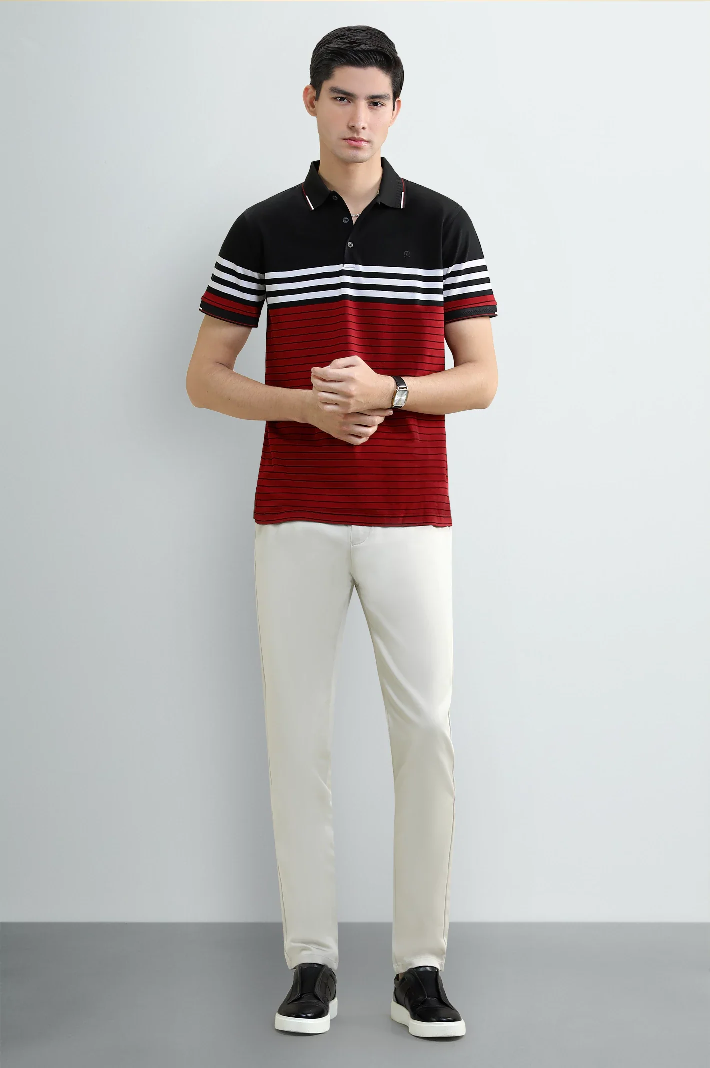Black Striped Yarn-Dyed Polo - Image 2