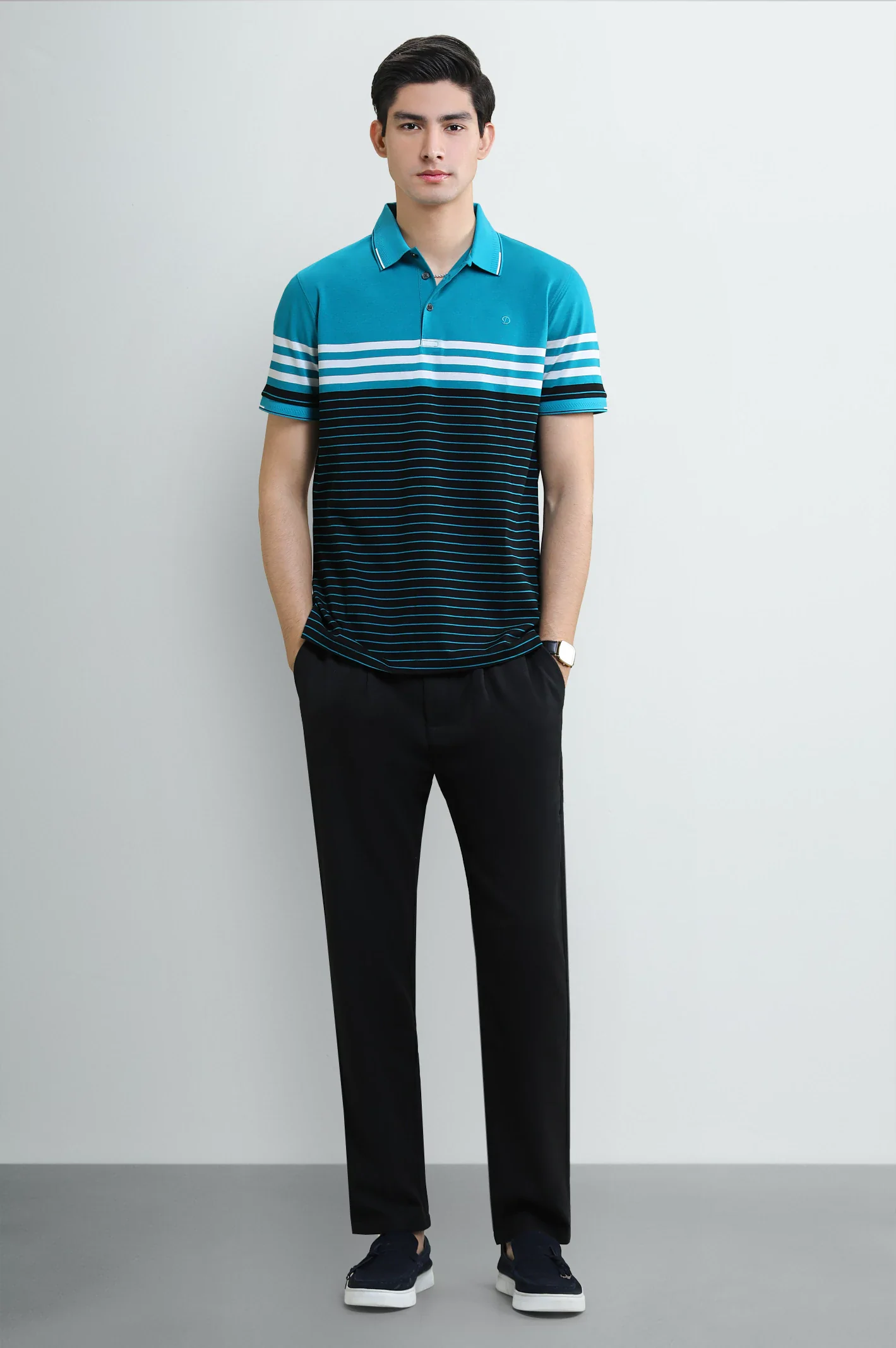 Green Striped Yarn-Dyed Polo - Image 2