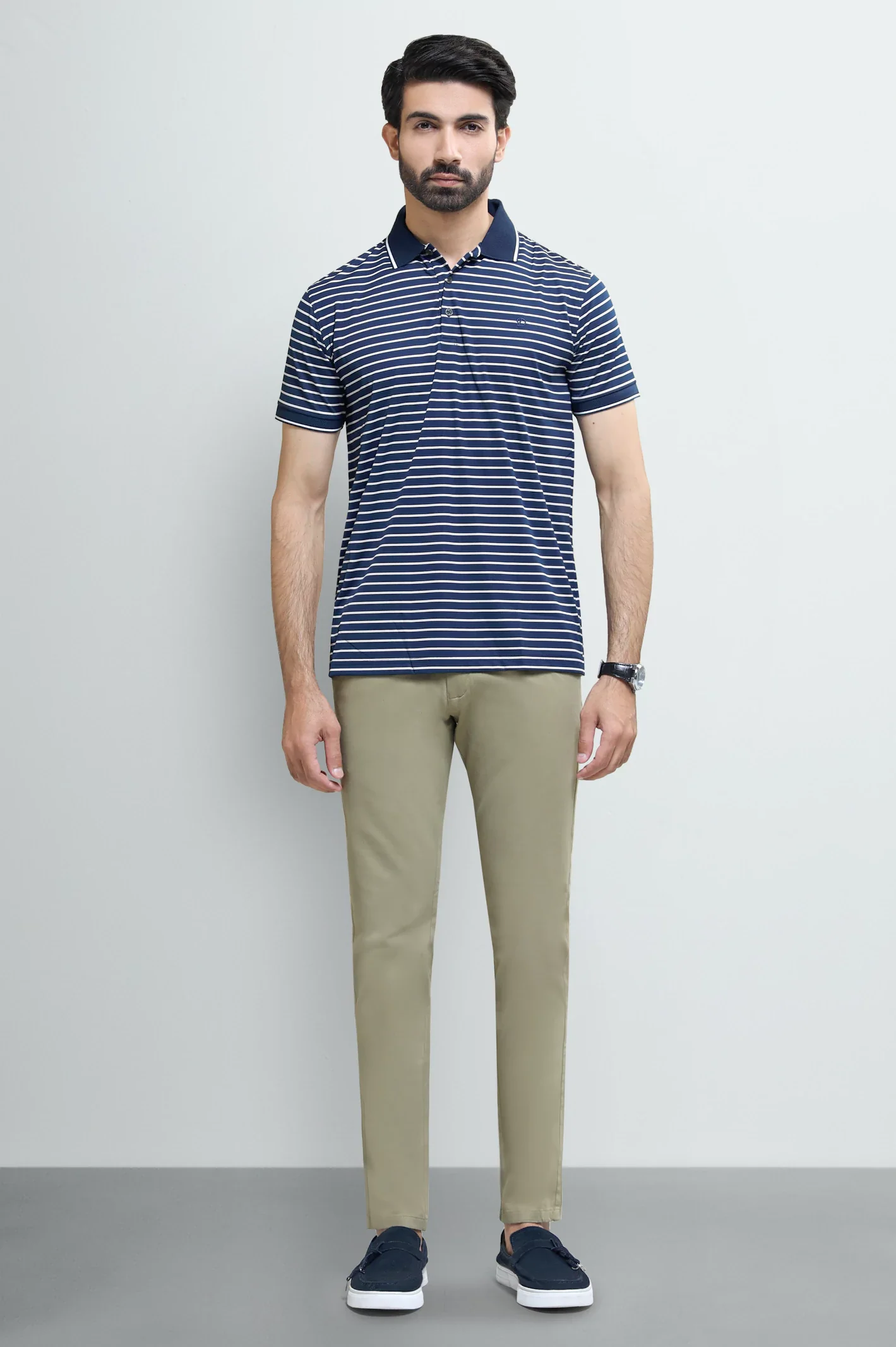 Navy Blue Yarn-Dyed Striped Polo - Image 2