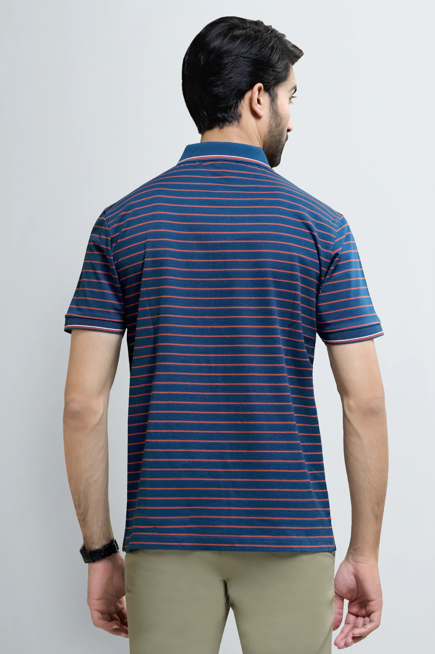 Navy Blue Striped Yarn Dyed Polo - Image 4