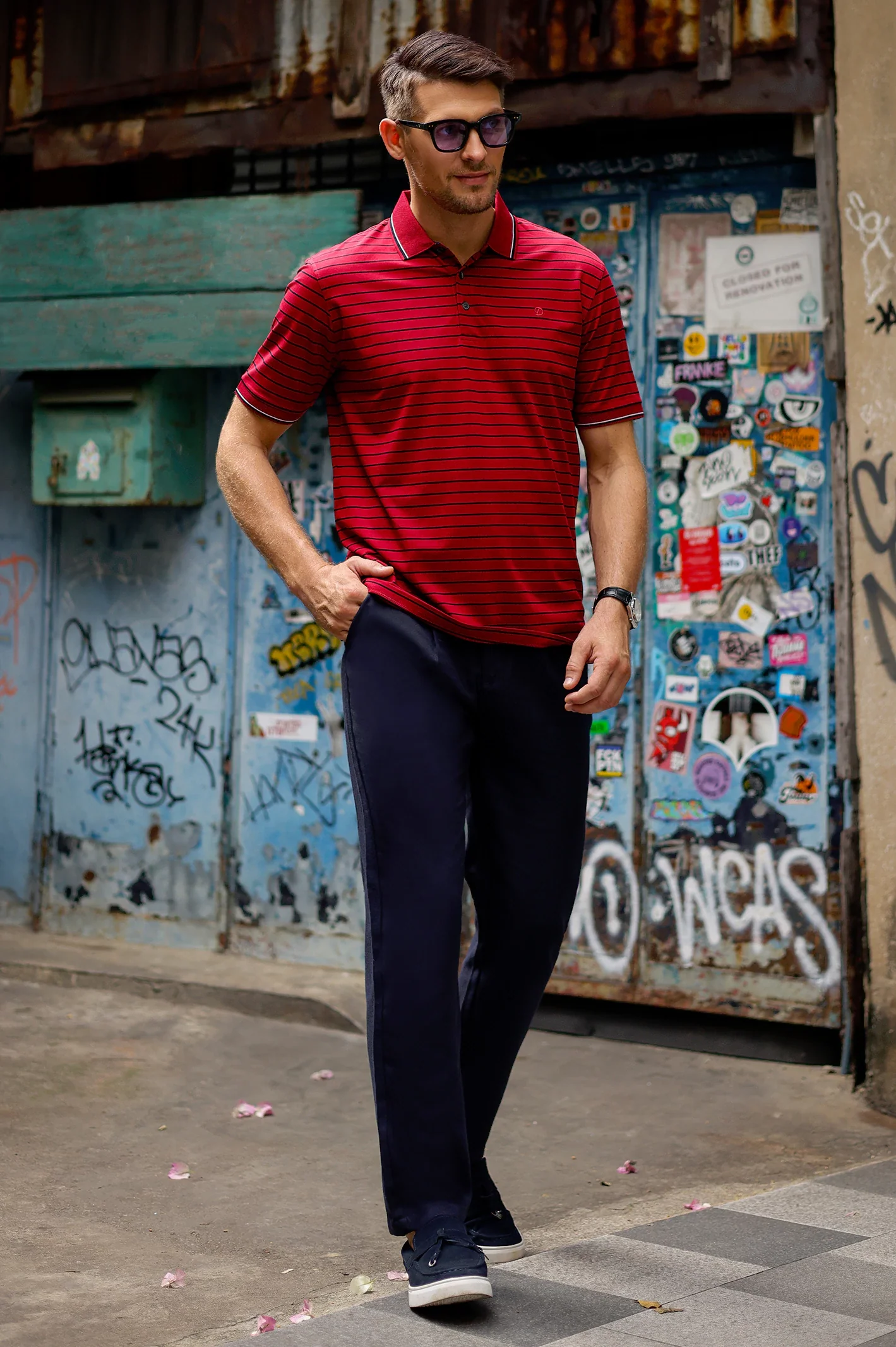 Red Striped Yarn Dyed Polo - Image 2