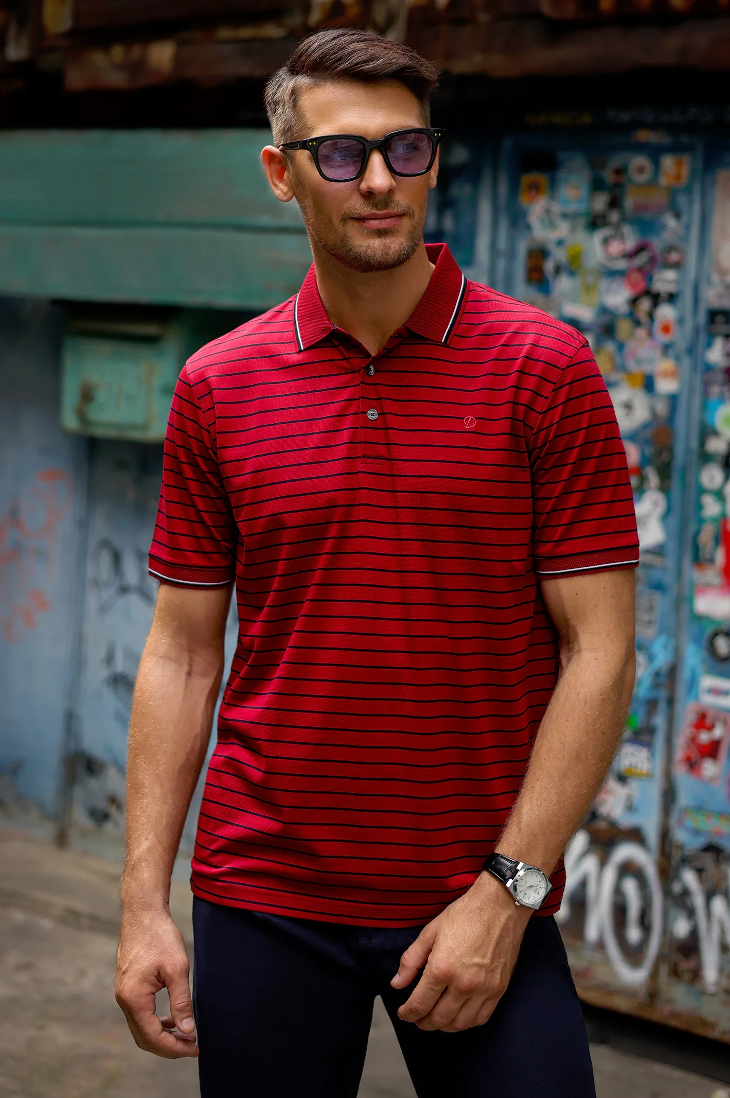 Red Striped Yarn Dyed Polo - Image 3
