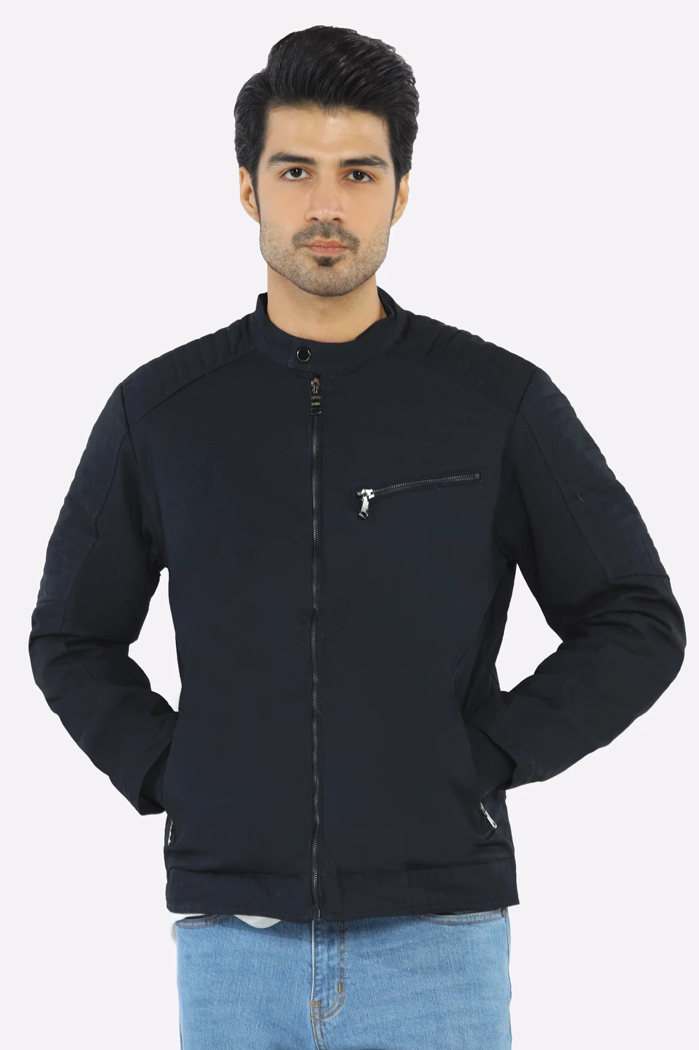 Men's Cafe Racer Cotton Navy Jacket