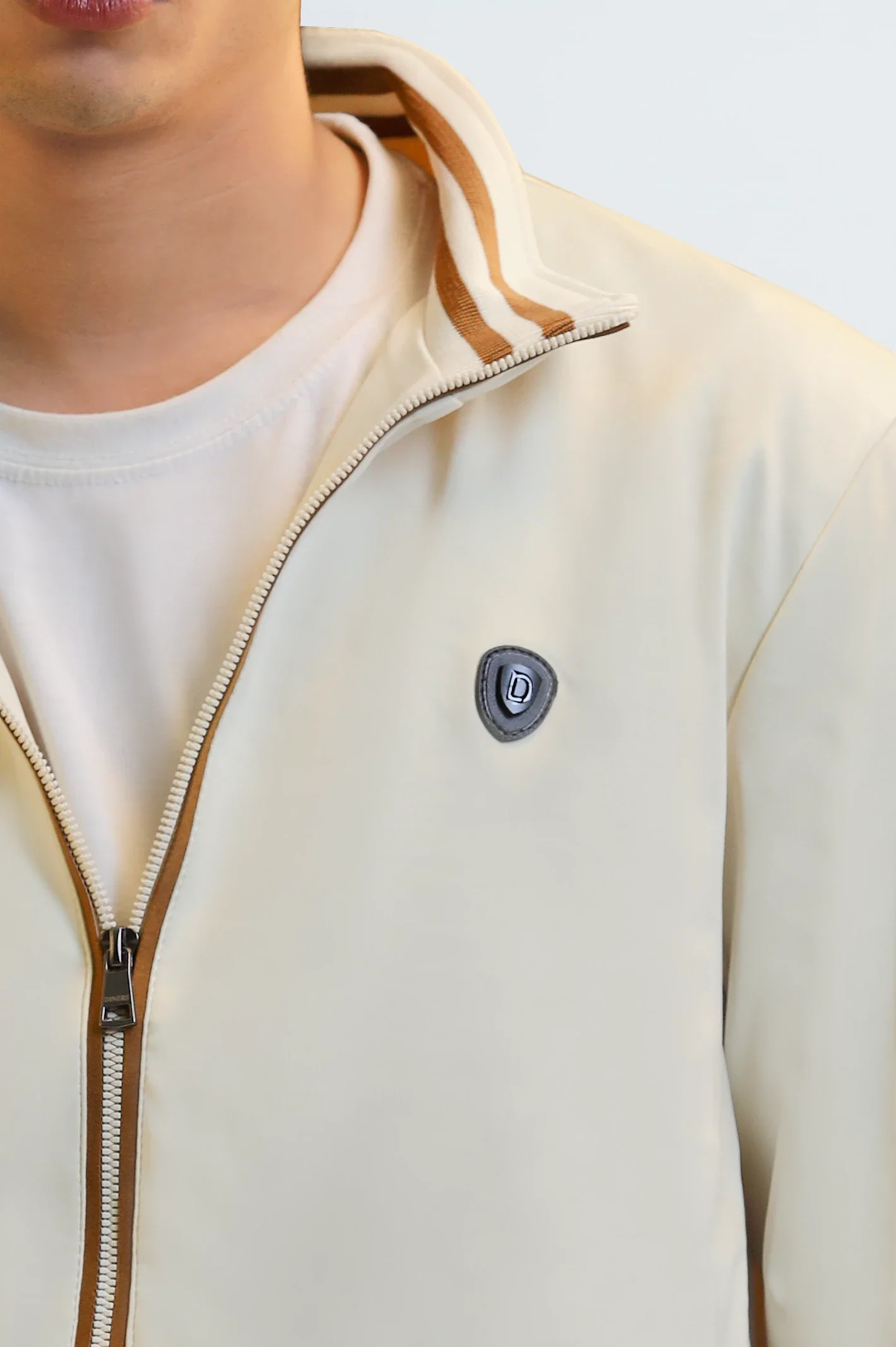 Men's Cream Bomber Jacket - Image 3