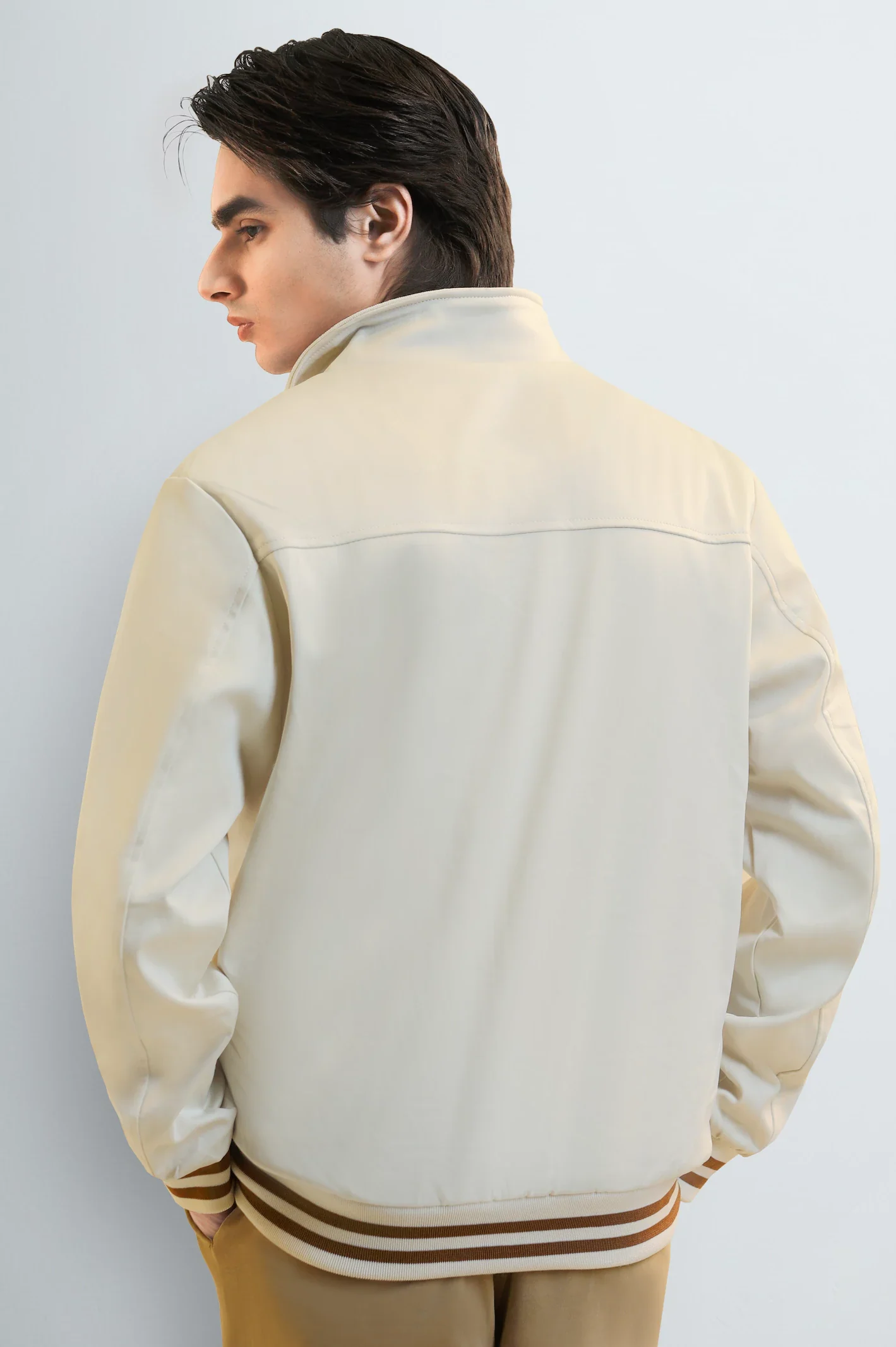 Men's Cream Bomber Jacket - Image 4