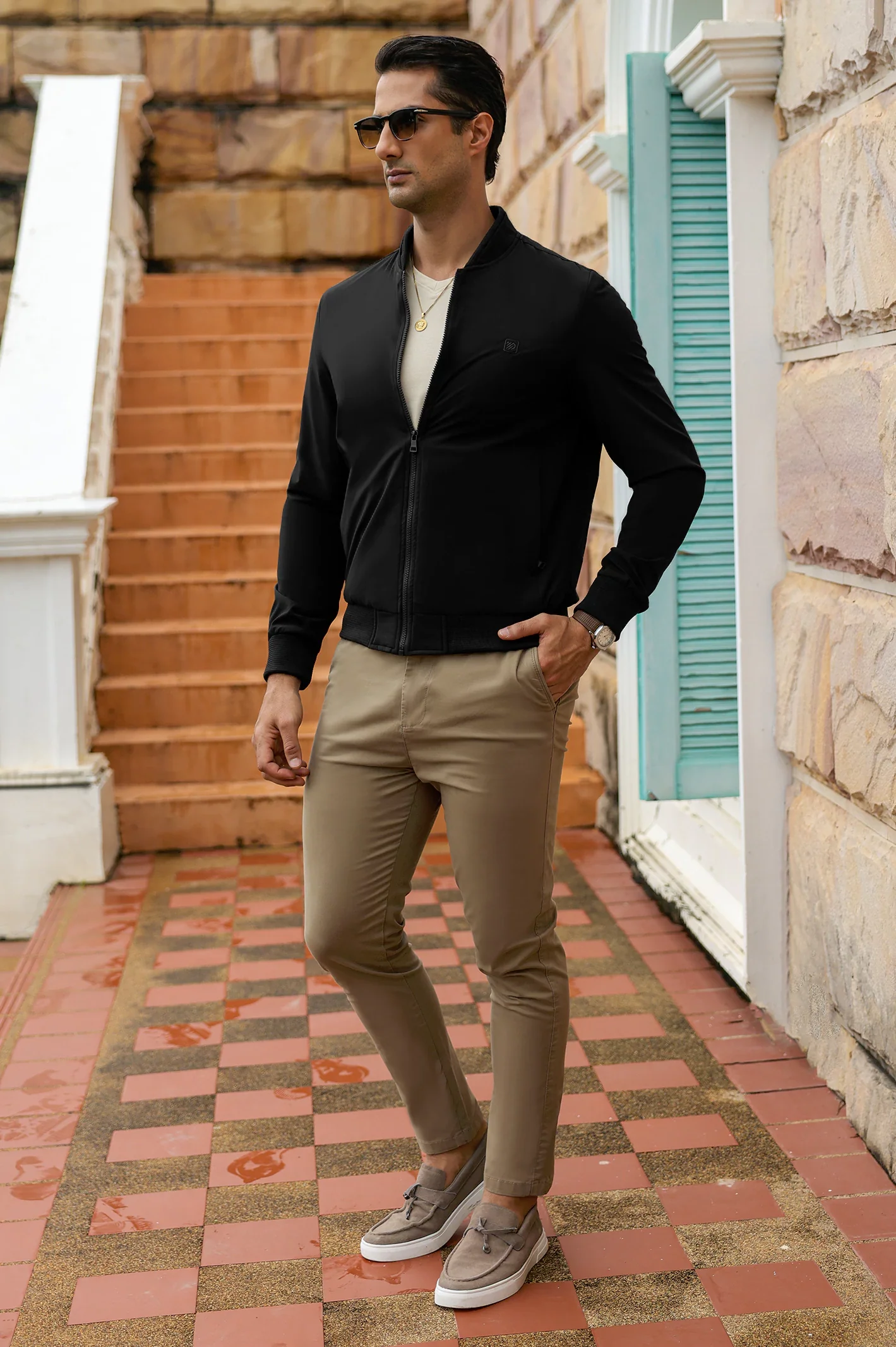 Full-Zip Bomber Jacket with Mock Collar - Image 2
