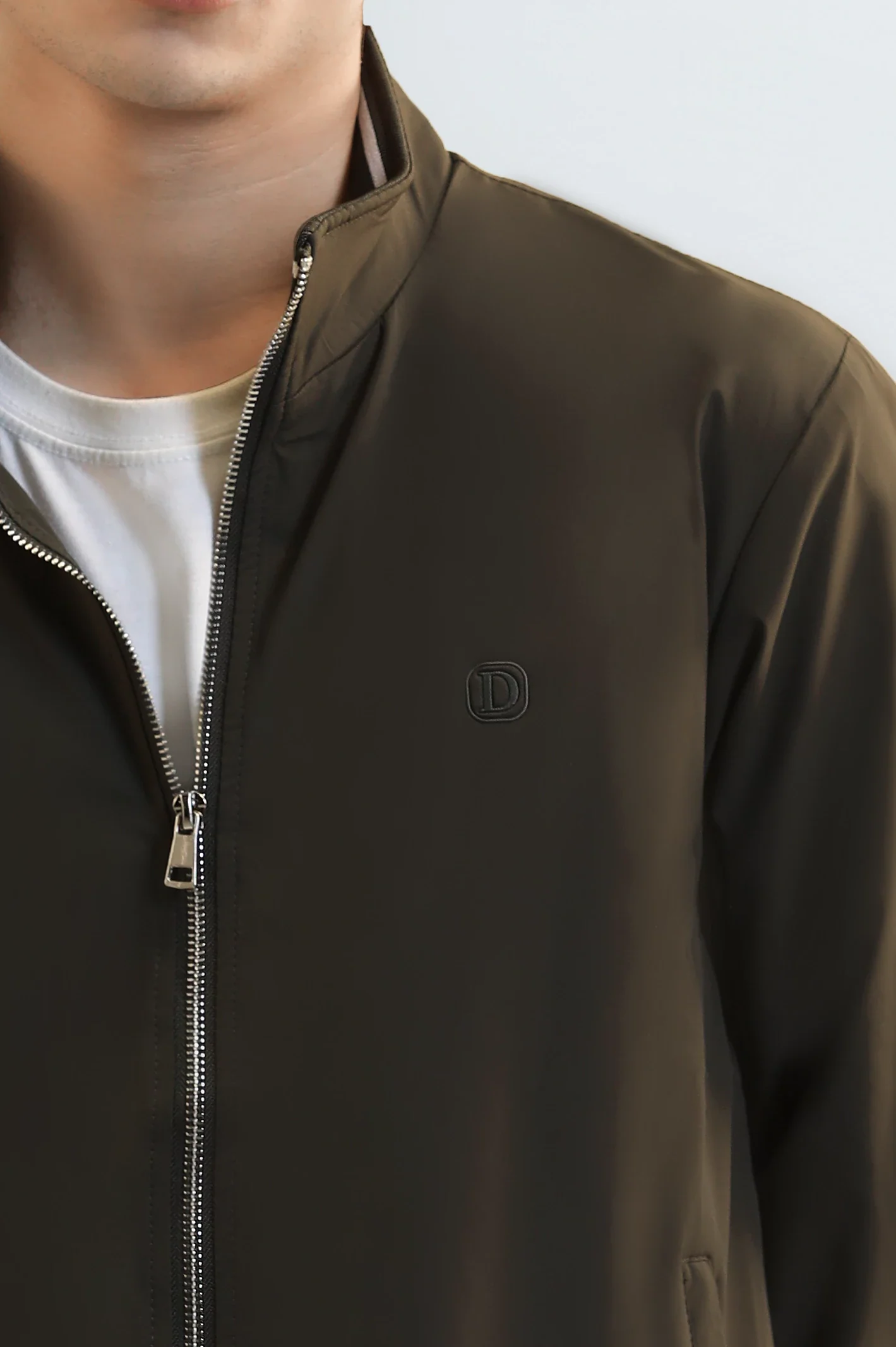 Olive Bomber Jacket with Mock Collar - Image 3