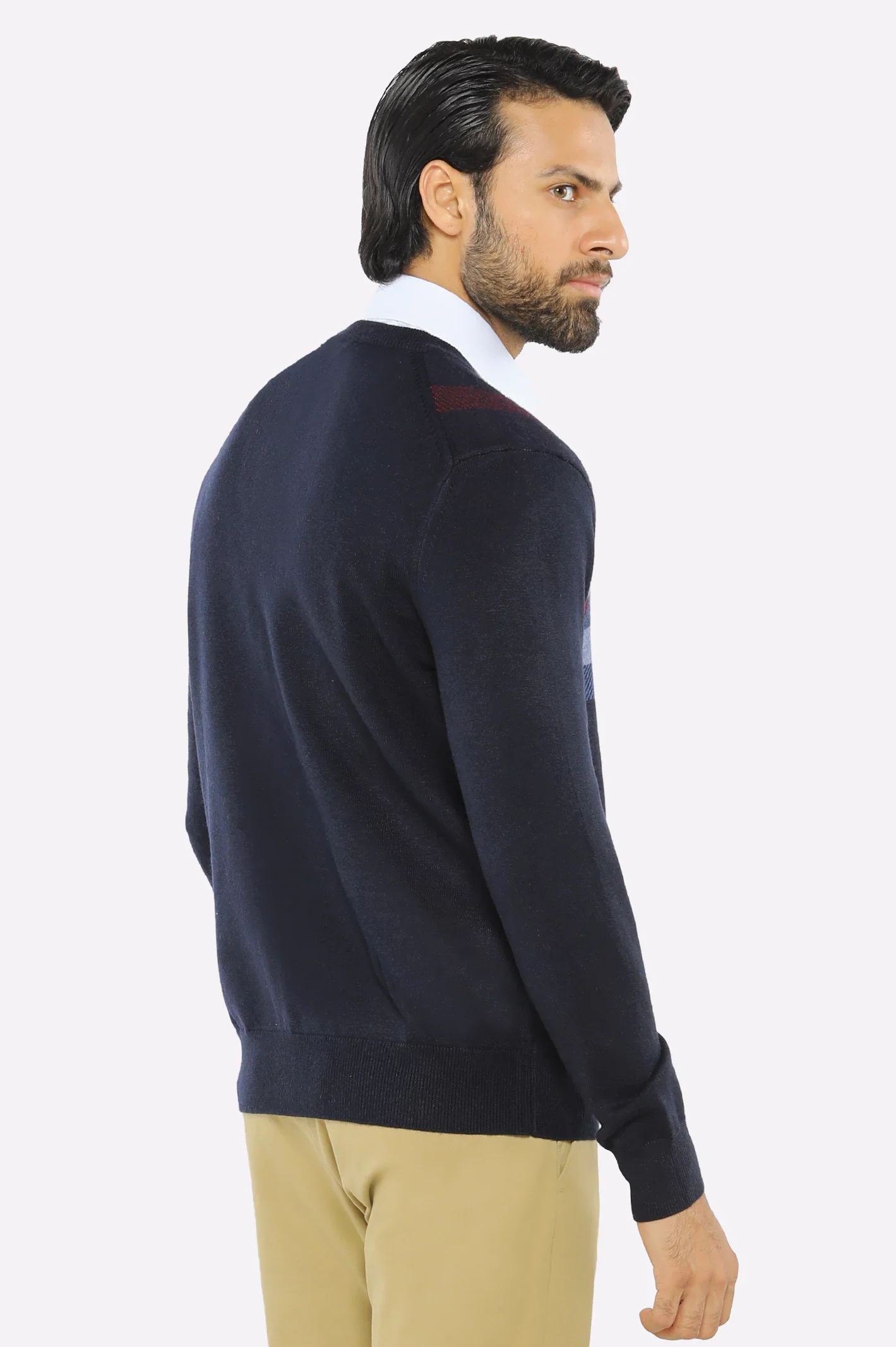 Men Full Sleeves Multi Blue Cardigan - Image 3