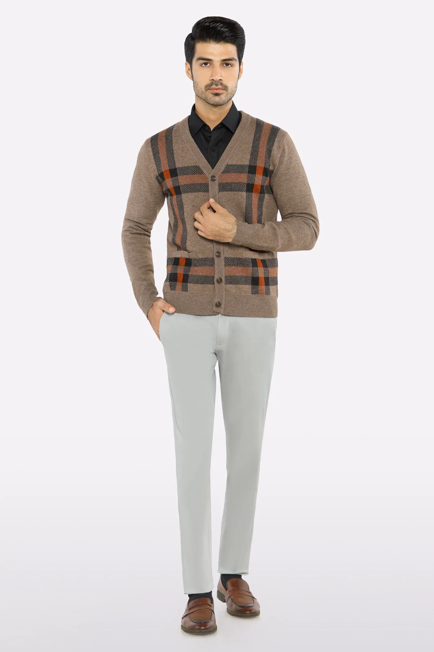 Men Full Sleeves Light Brown Cardigan - Image 2