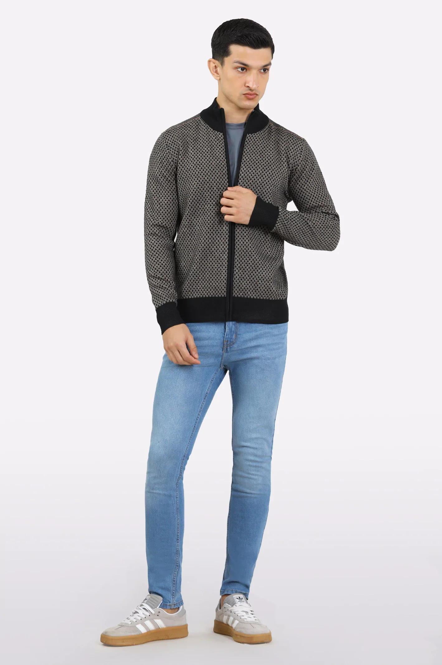 Men Black Zipper Cardigan - Image 2