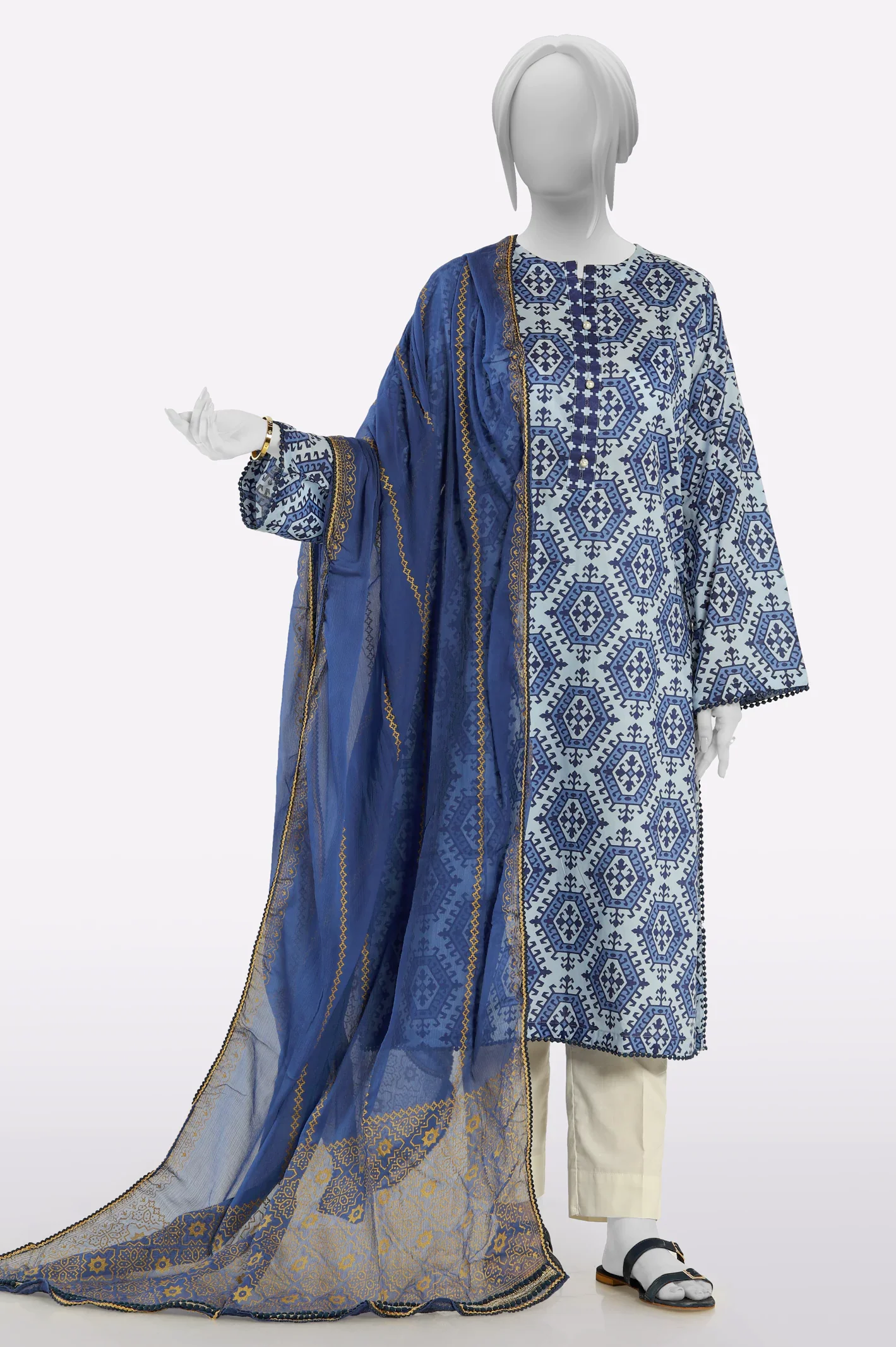 Blue Printed Dupatta - Image 2