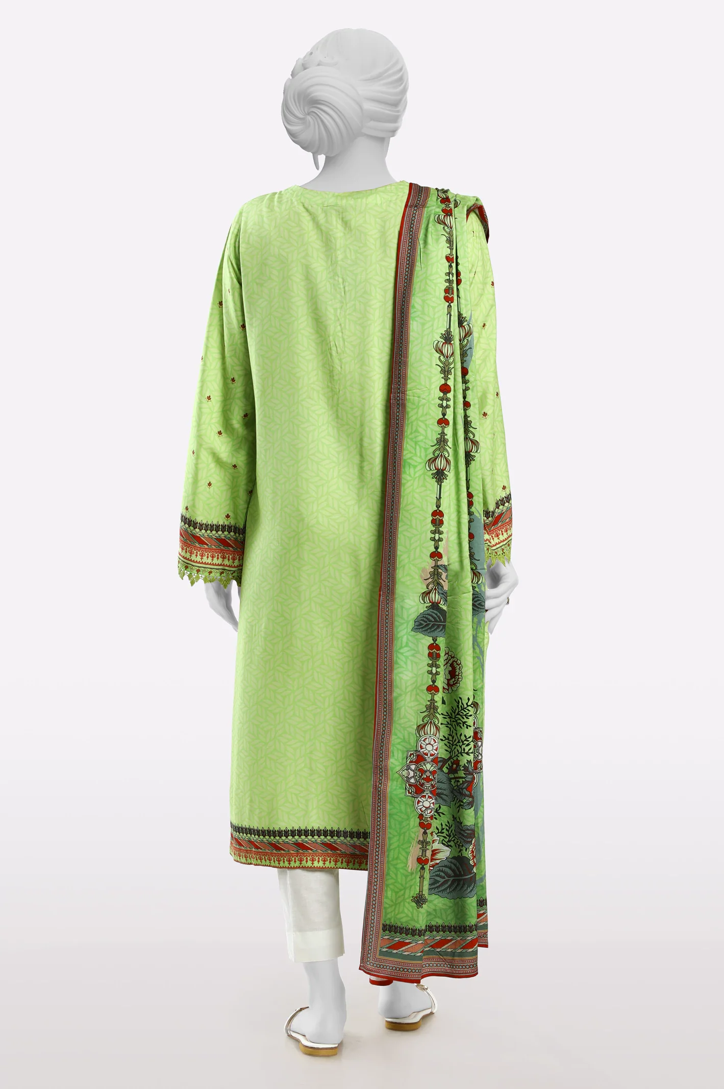 Green Printed Kurti With Dupatta - Image 3