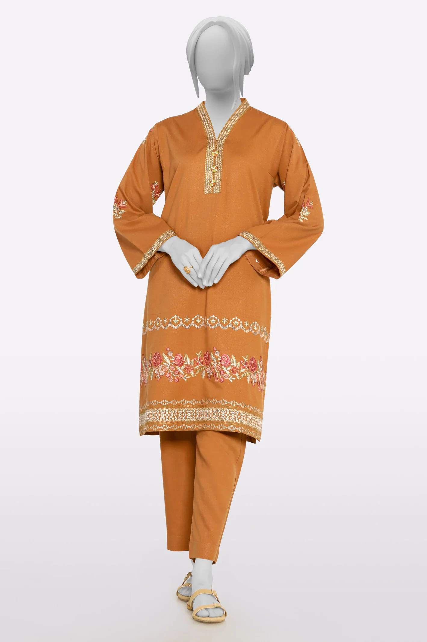 Brown Embroidered 2PC