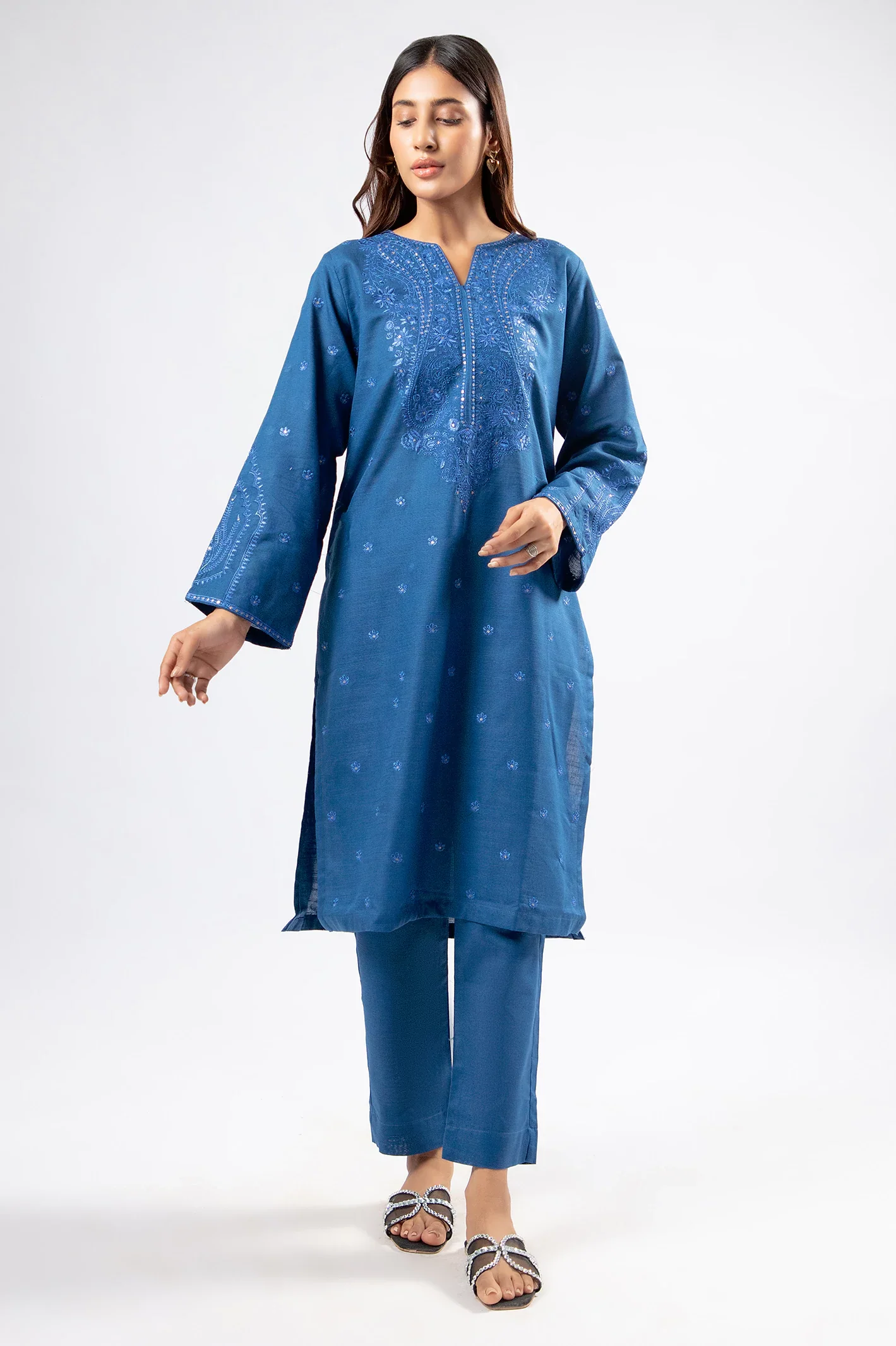 Blue Embroidered 2PC