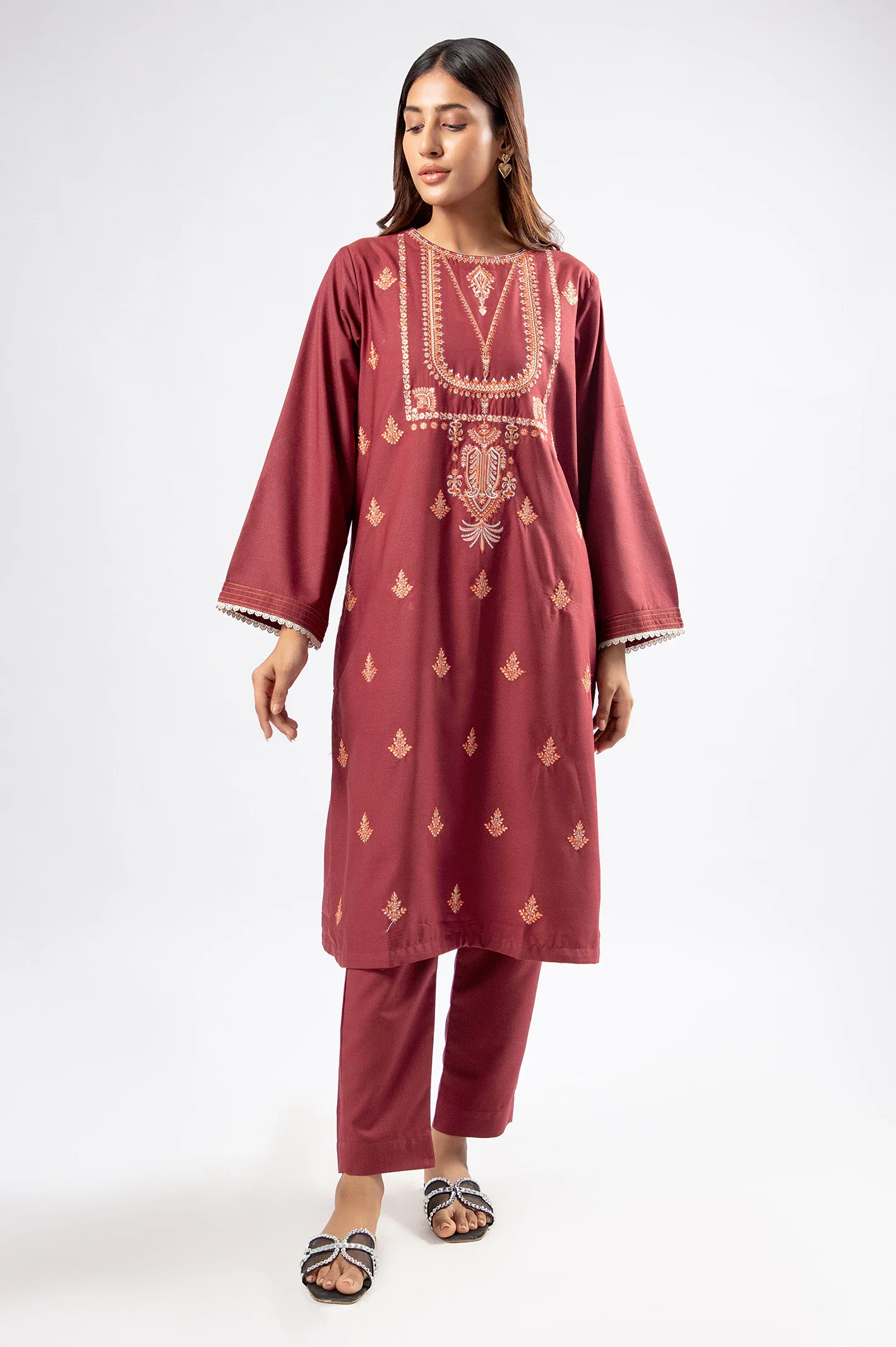 Maroon Embroidered 2PC