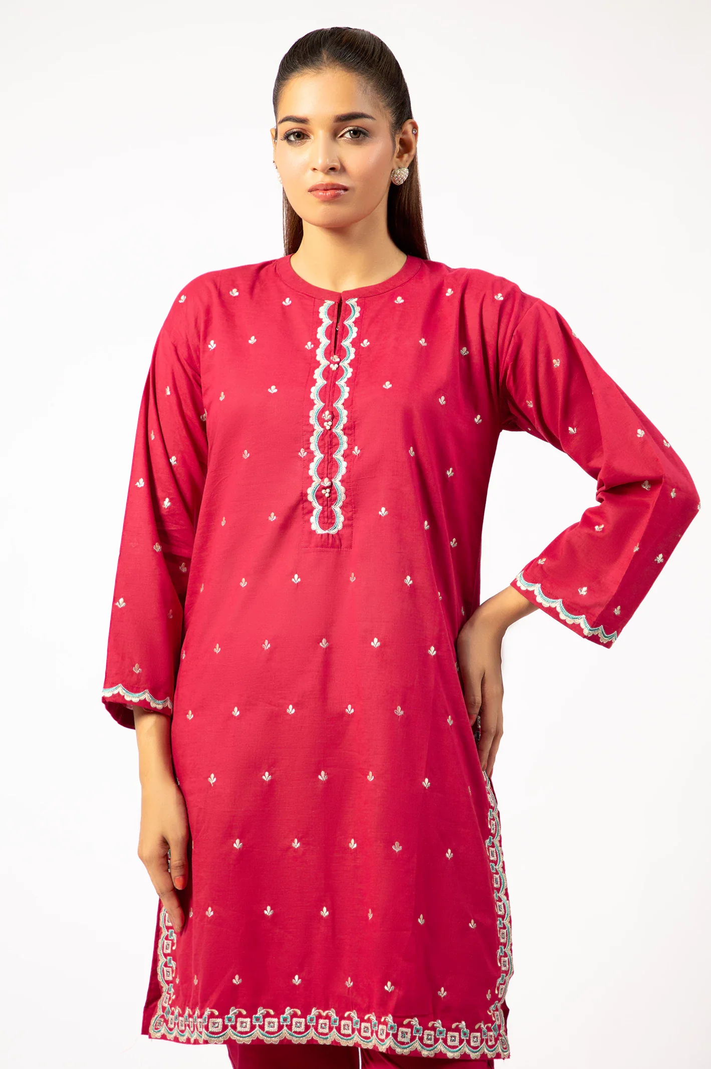 Red Embroidered 2PC - Image 2