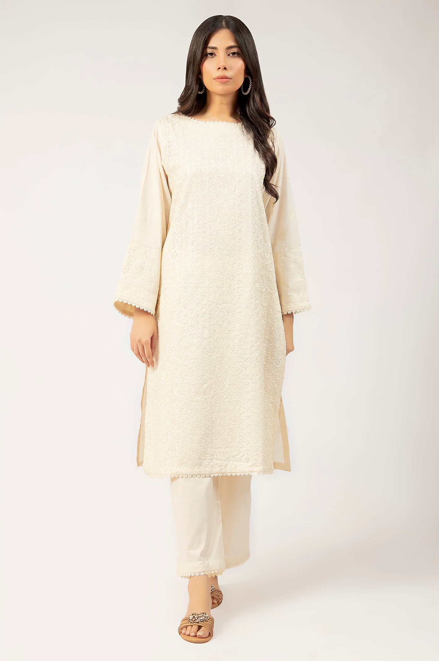 Beige Embroidered 2PC