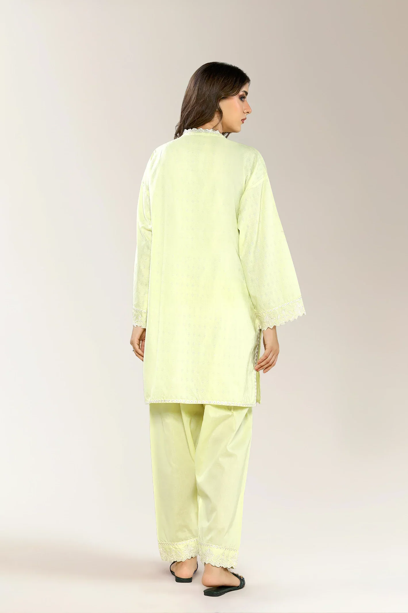 Embroidered Cotton Jacquard Lime 2PC - Image 2