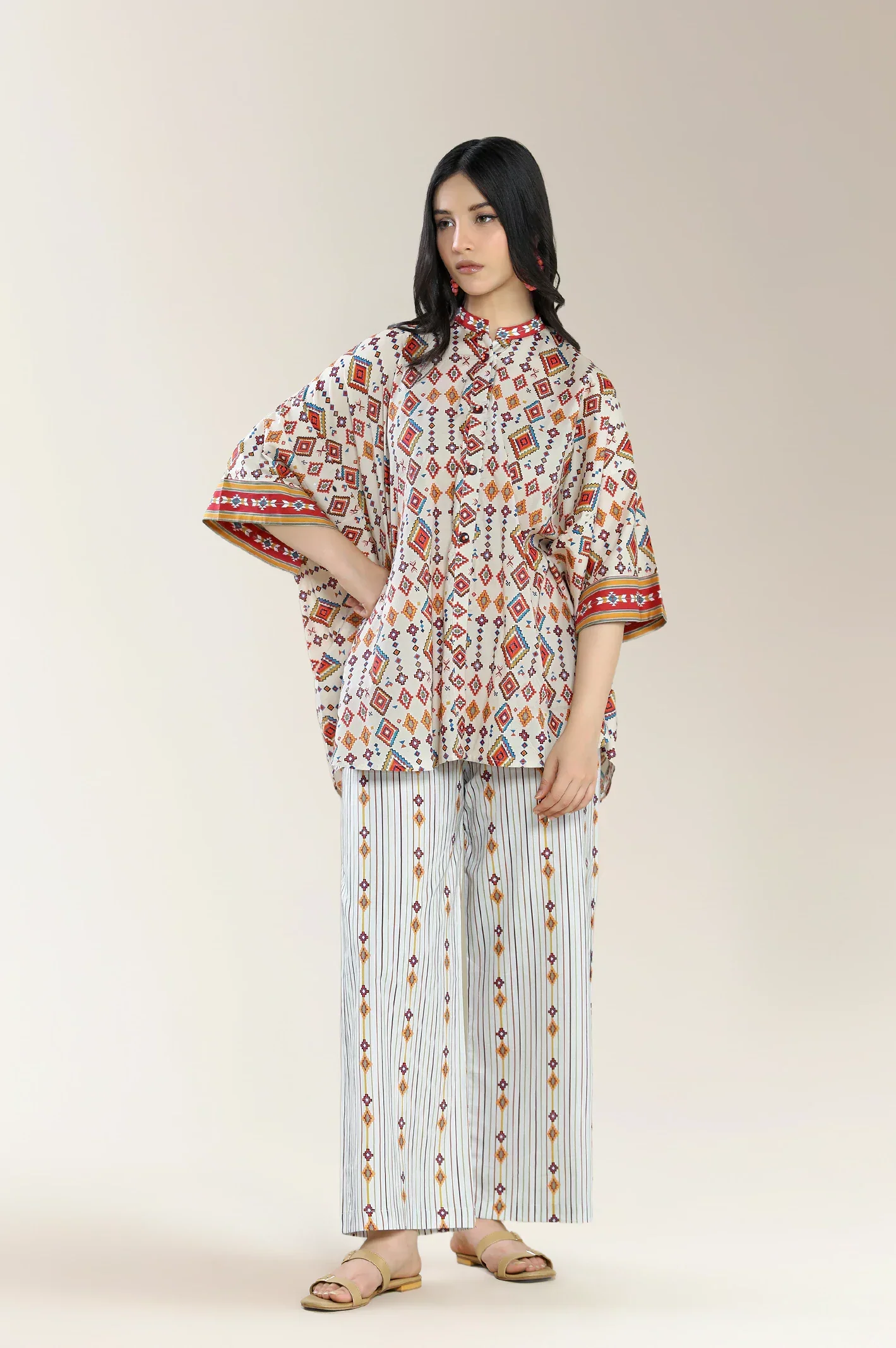 Printed Cambric-Ivory 2PC