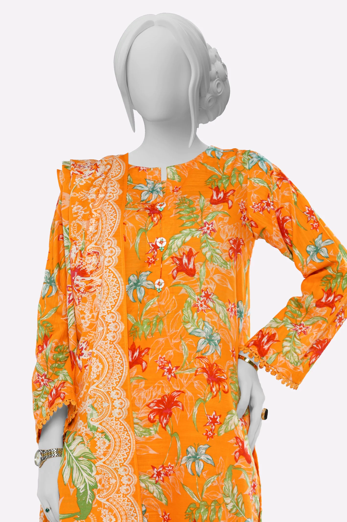 Orange Printed 3PC - Image 2