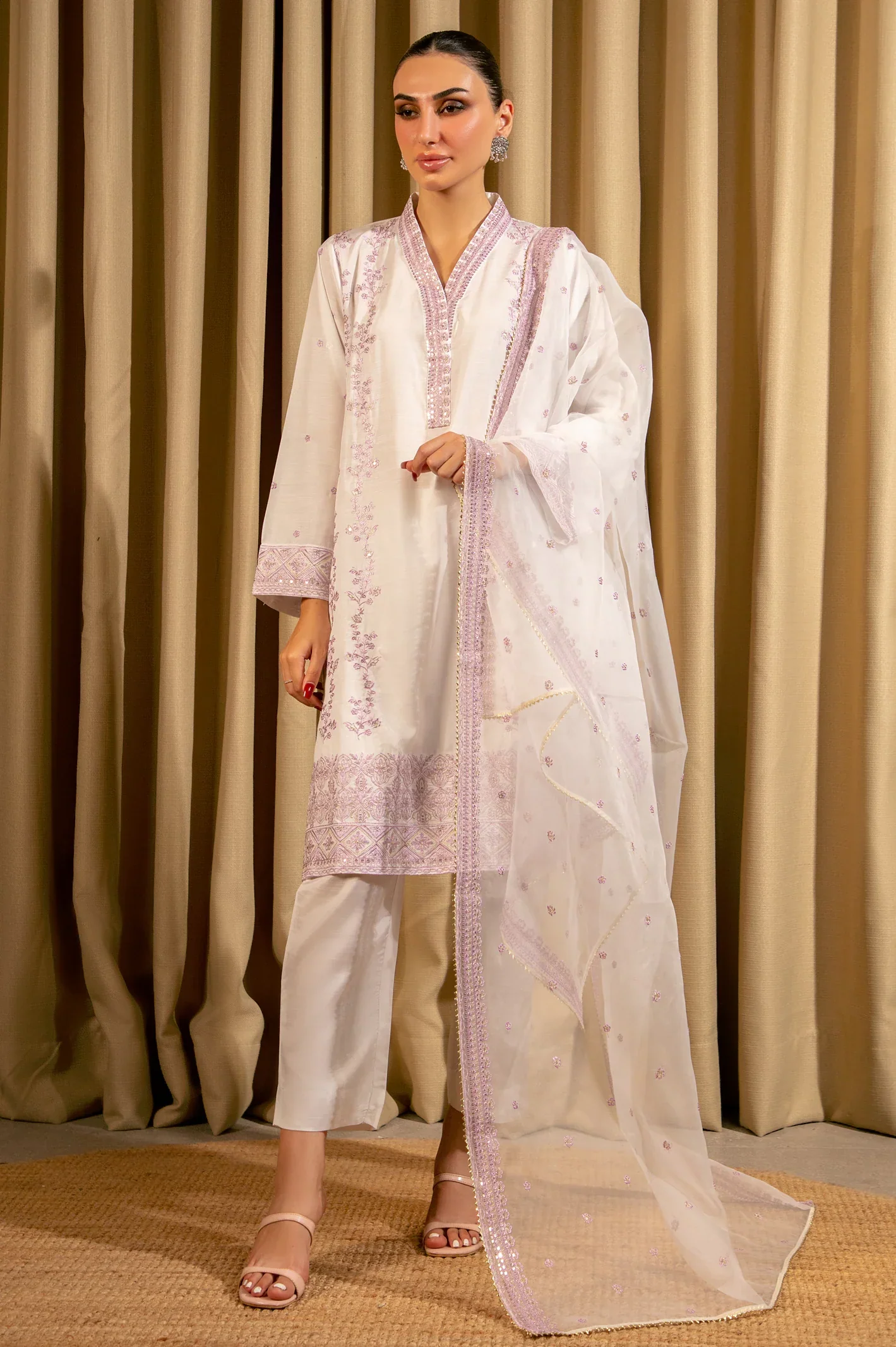 White Embroidered 3PC