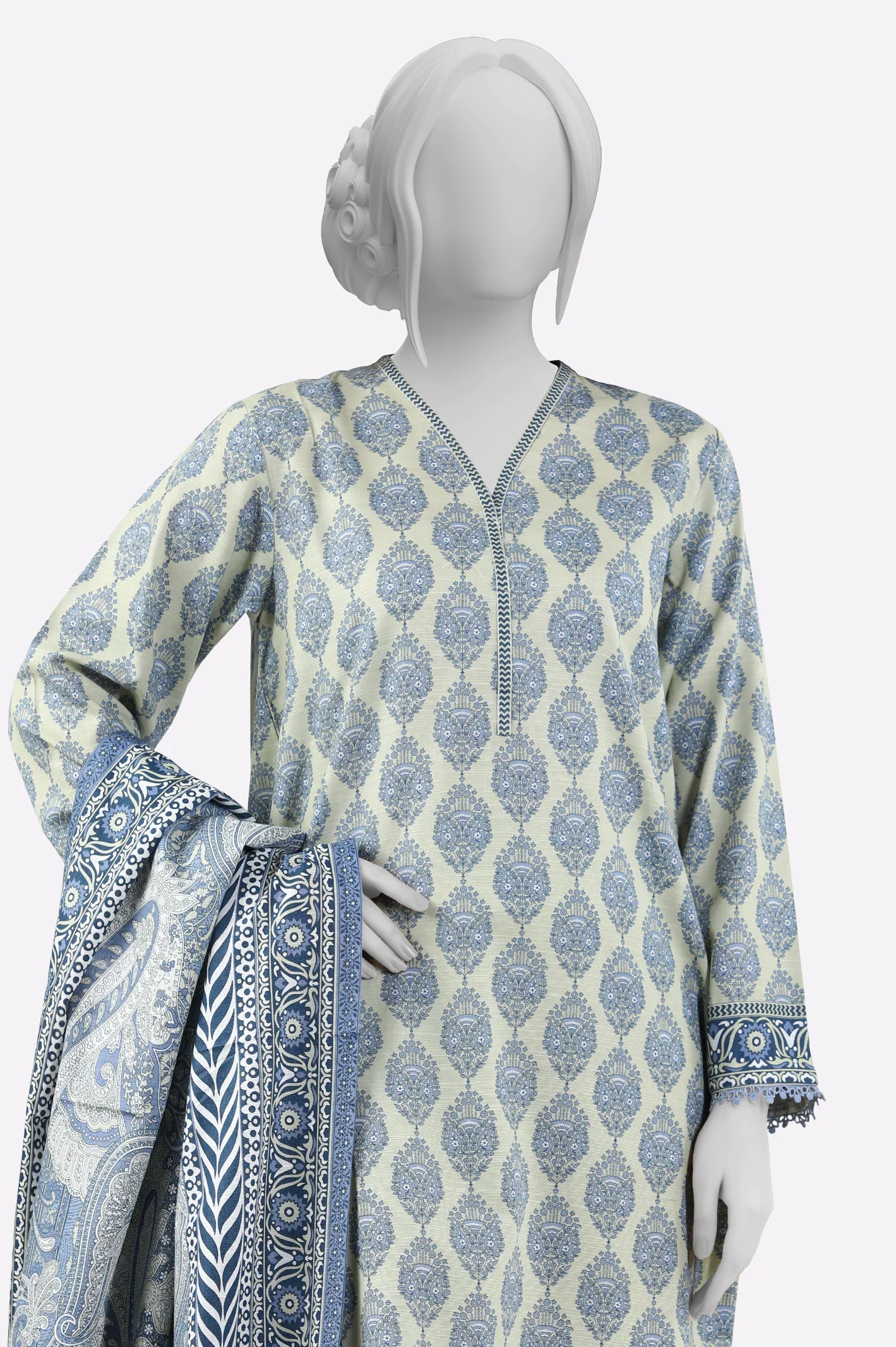 Beige Printed 3PC - Image 2