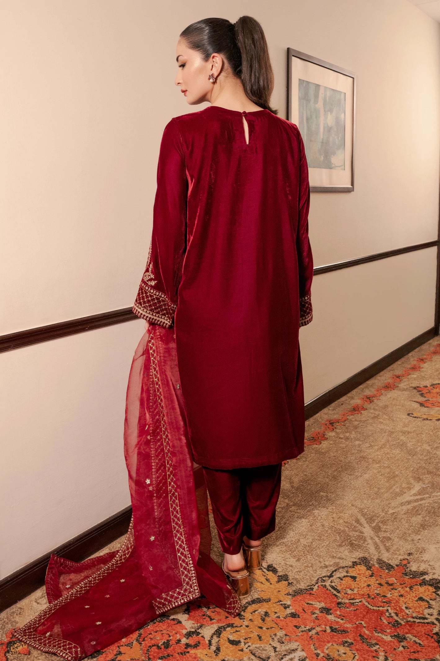 Maroon Embroidered 3PC - Image 4