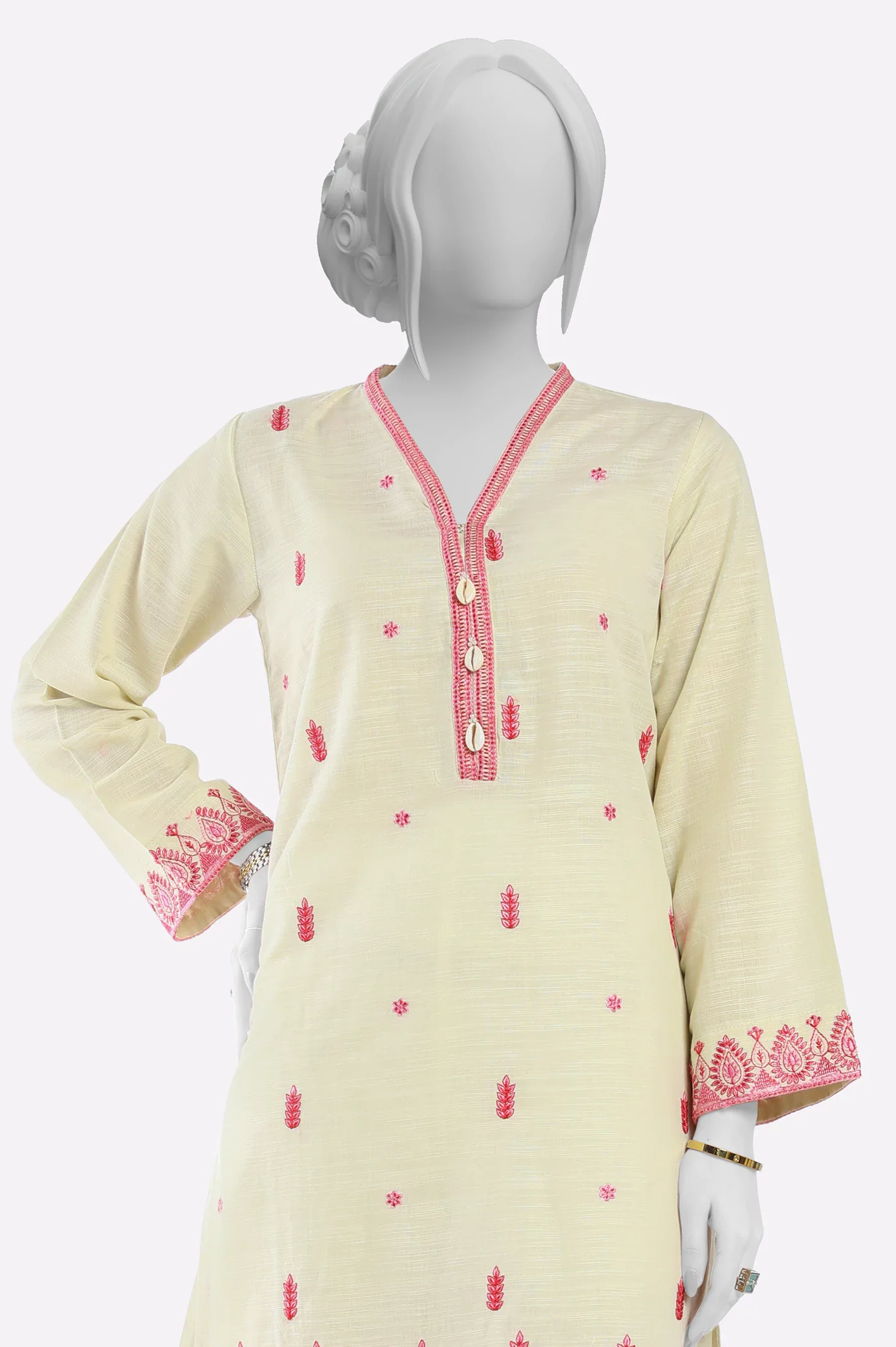 Beige Embroidered Kurti - Image 2
