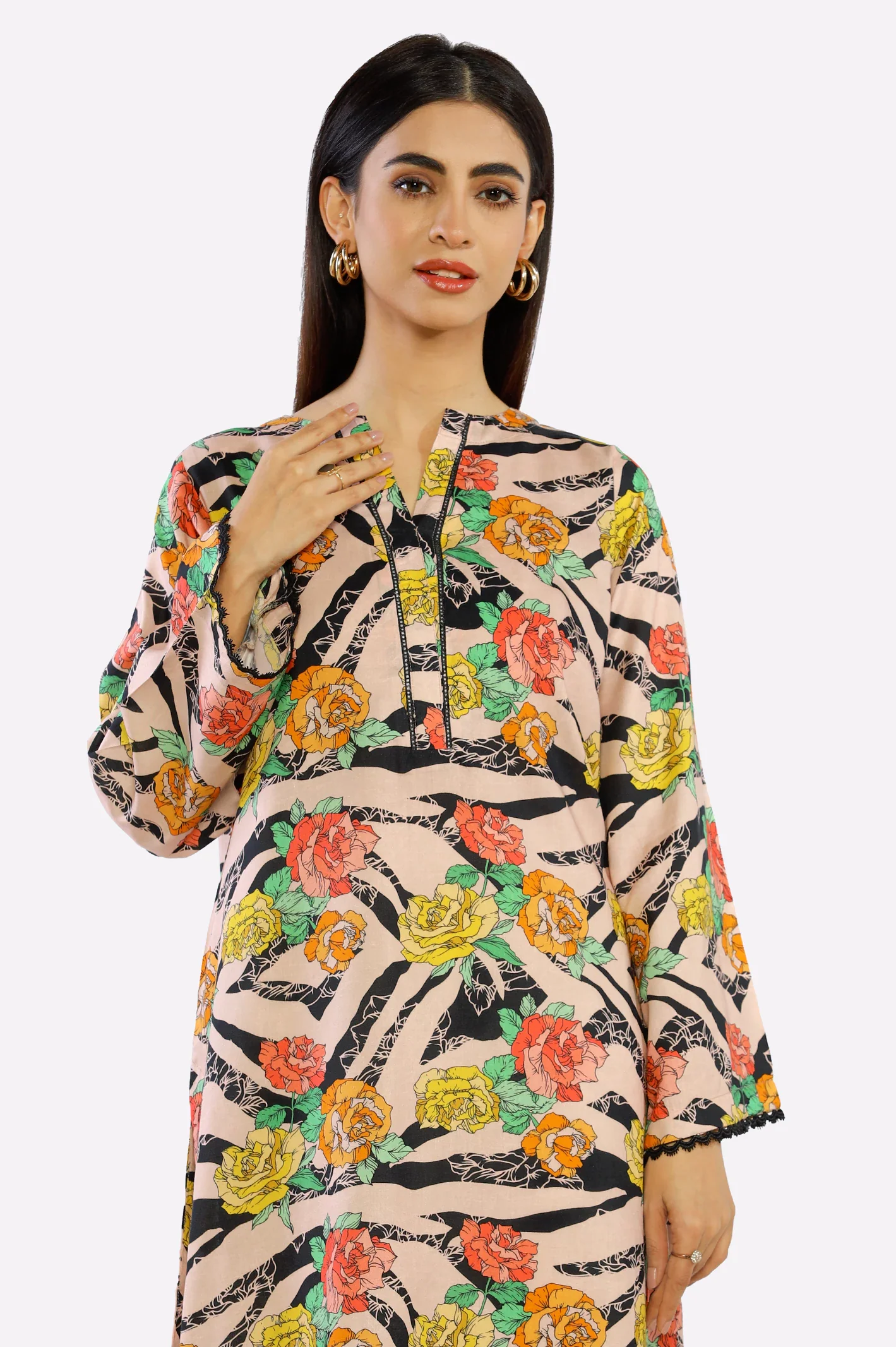 Peach Printed Kurti - Image 2