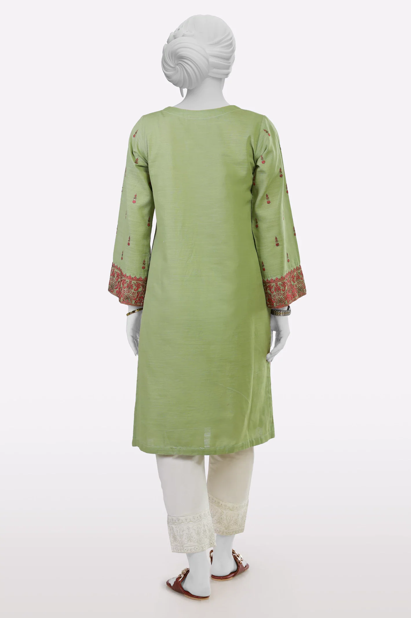 Light Green Embroidered Kurti - Image 3