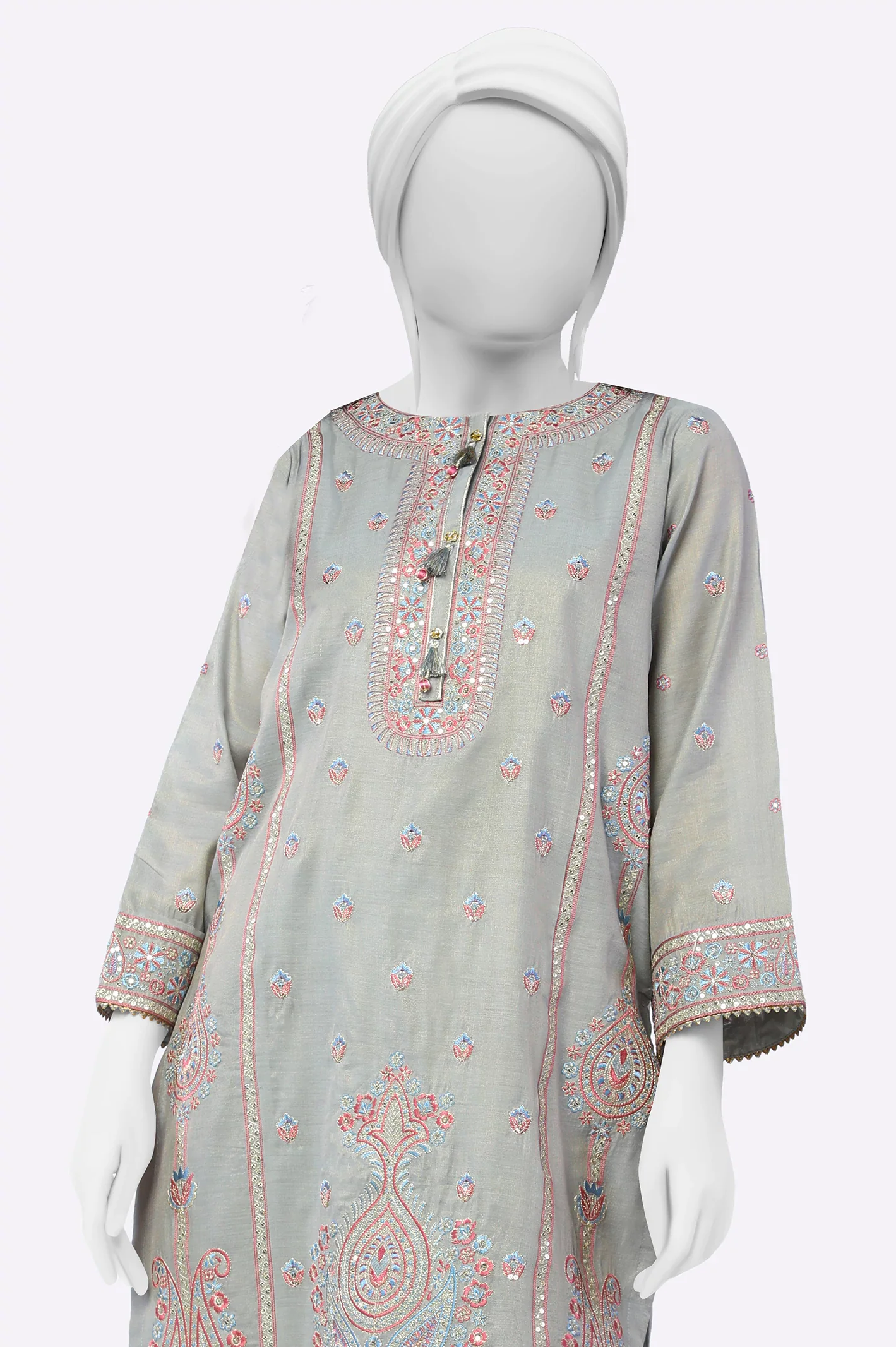 Blue Grey Embroidered Kurti - Image 2