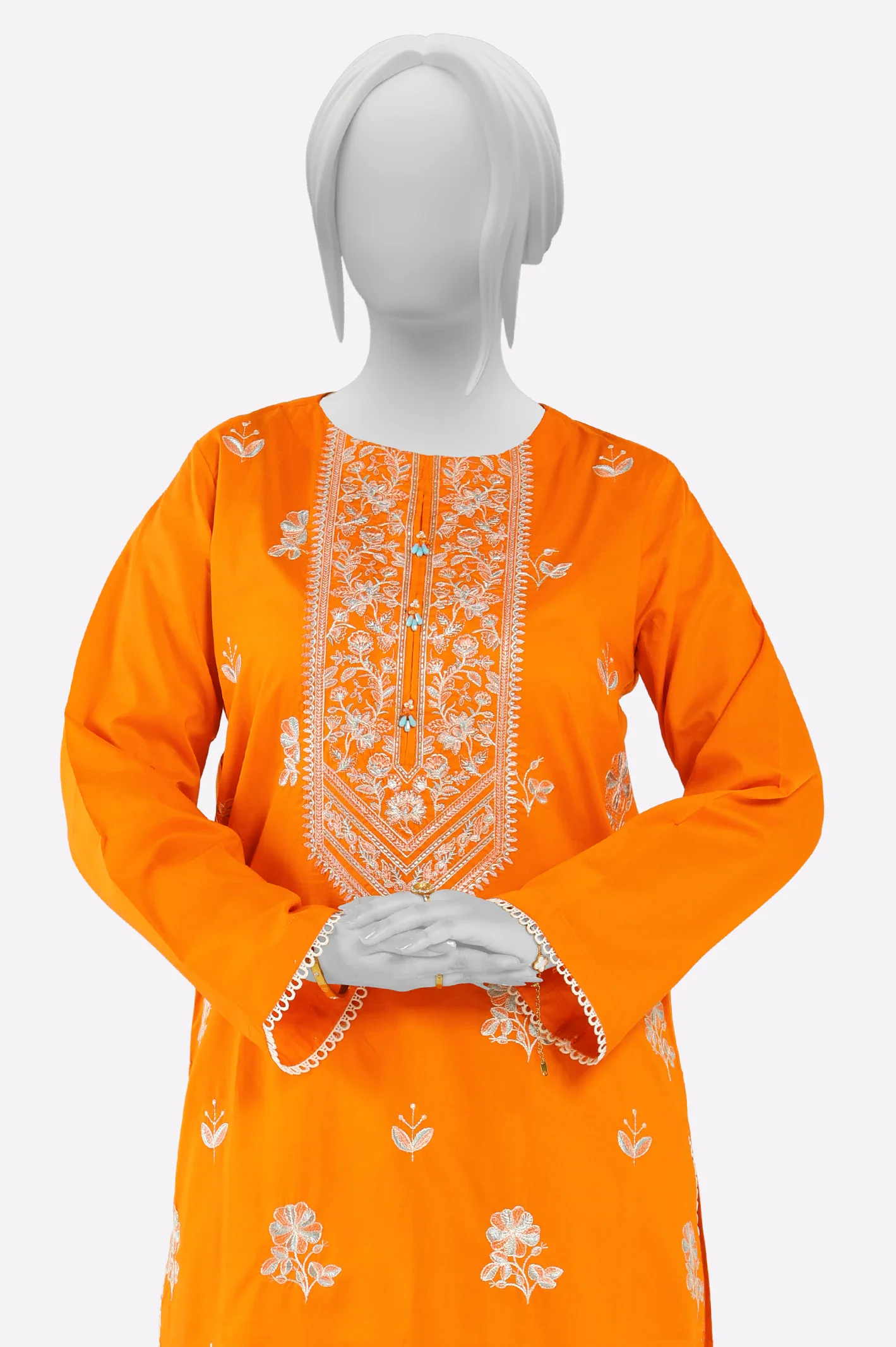 Orange Embroidered Kurti - Image 2