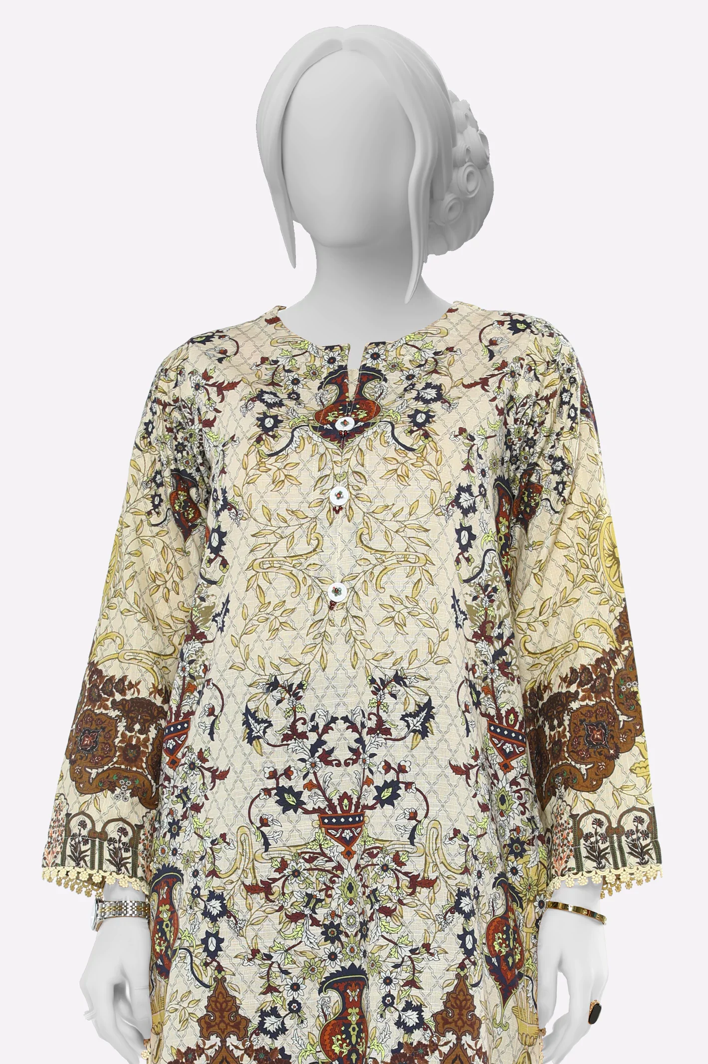 Beige Printed Kurti - Image 2