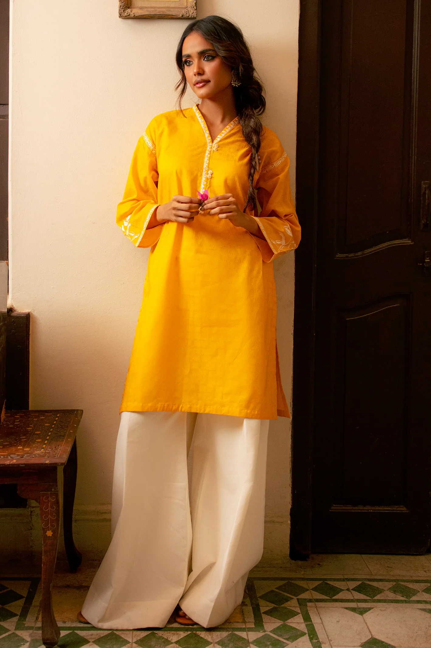 Yellow Embroidered Kurti - Image 2