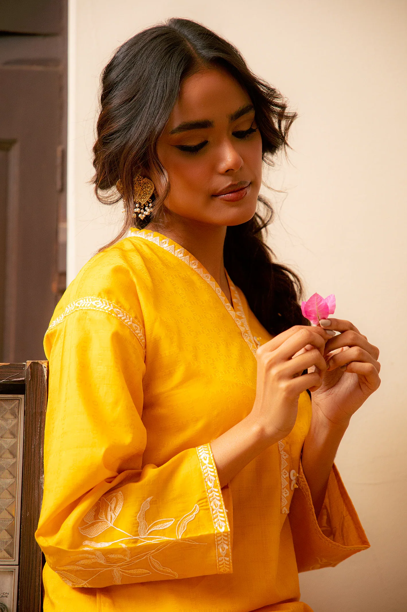 Yellow Embroidered Kurti - Image 3