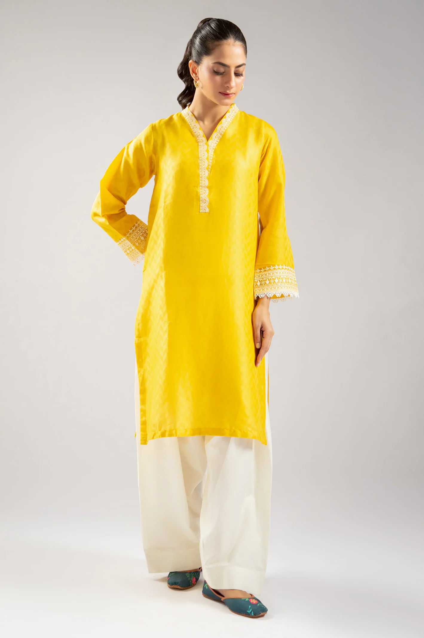 Yellow Embroidered Kurti - Image 3