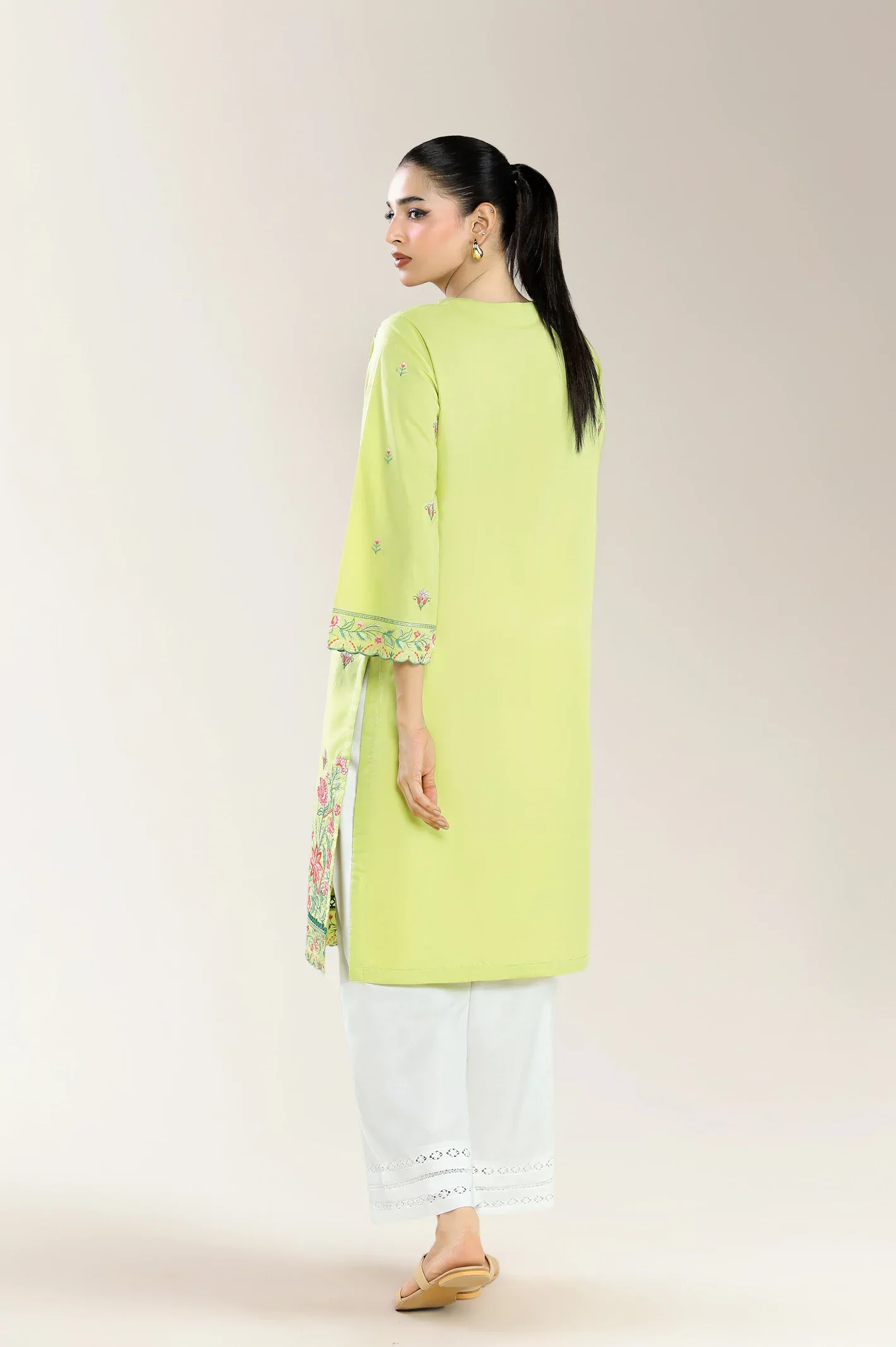 Dyed Embroidered Cambric-Parrot Green Shirt - Image 3