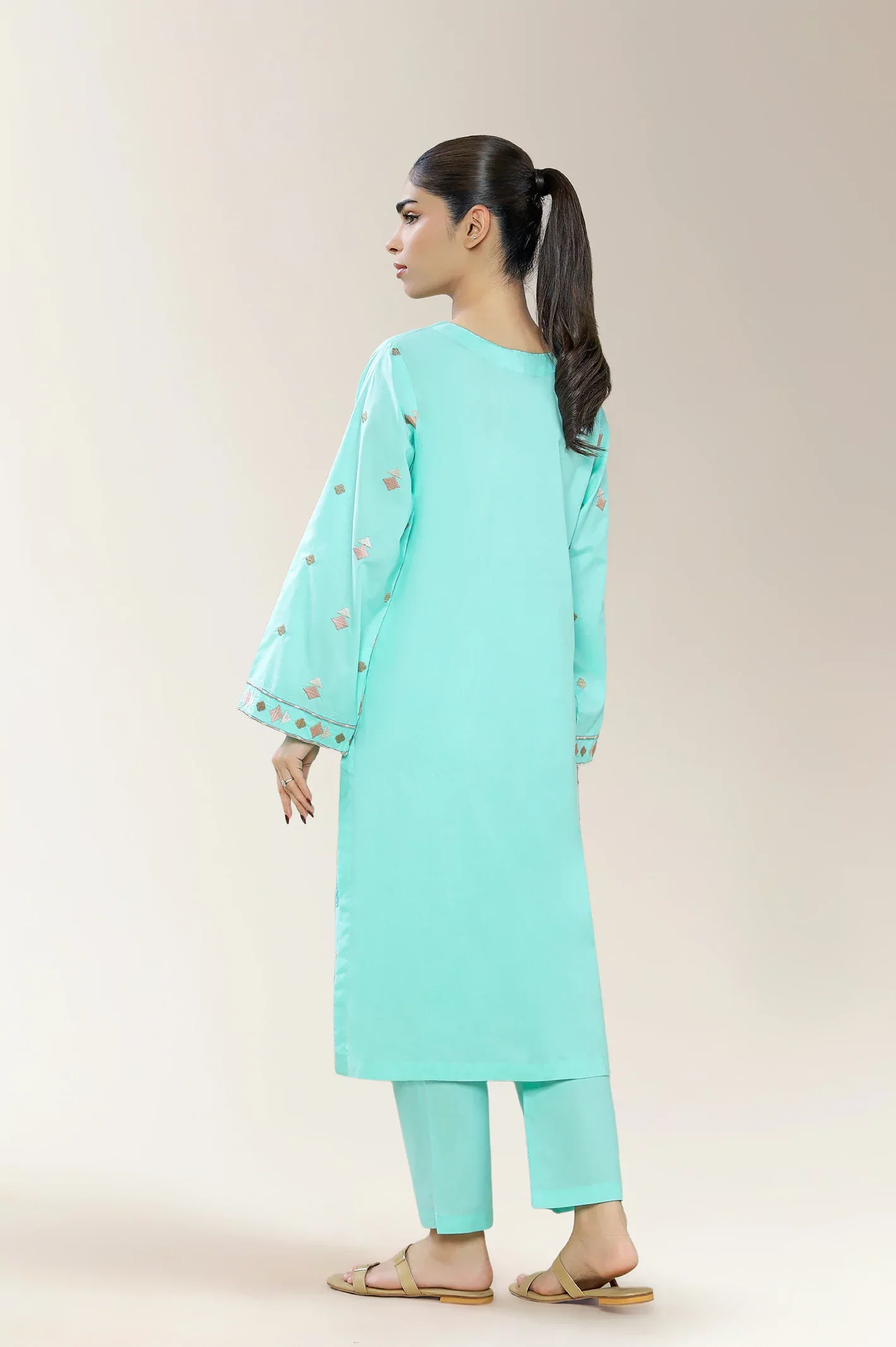 Embroidered Cambric Turquoise 2PC - Image 2