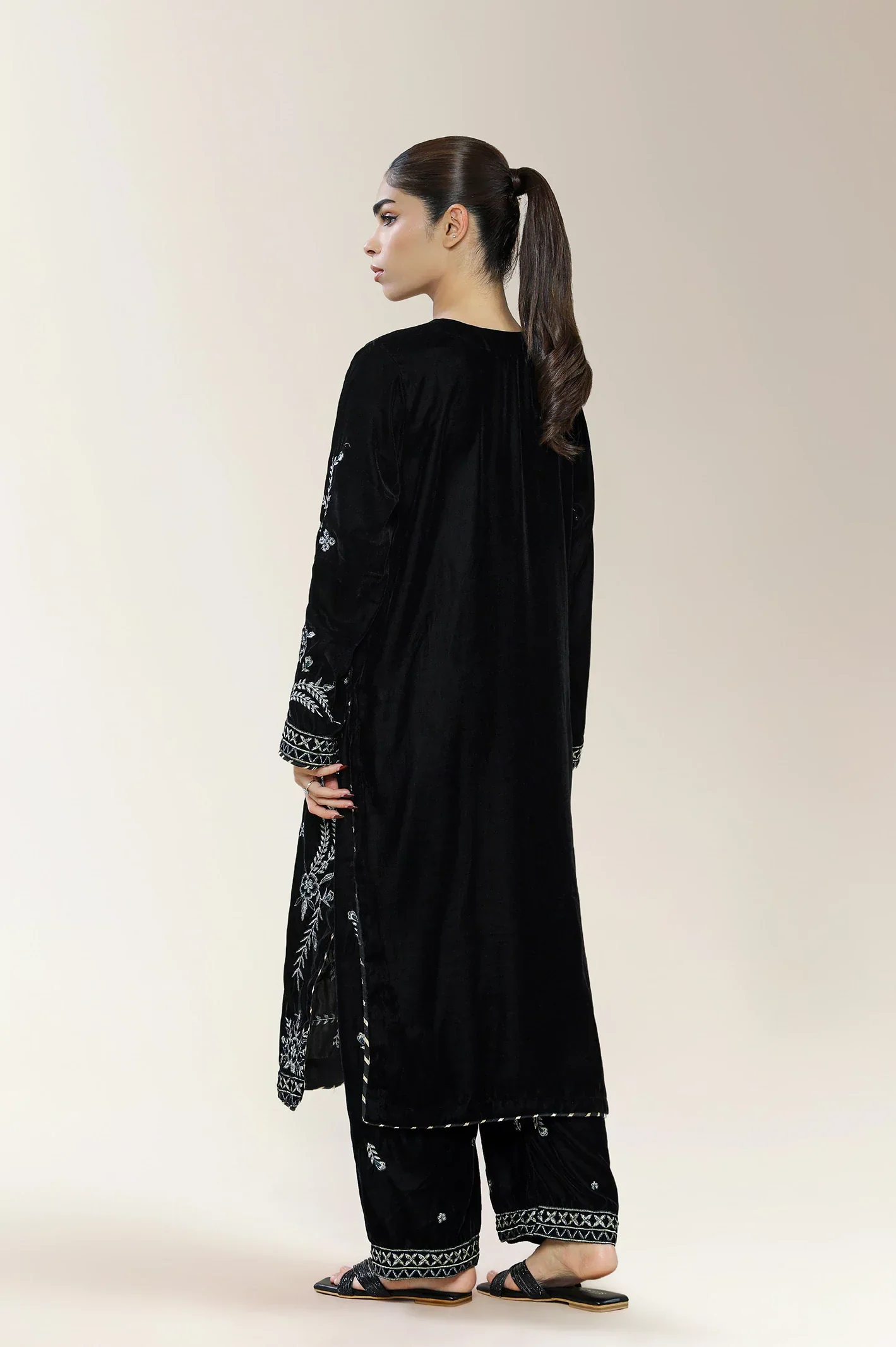 Embroidered Velvet Black 2PC - Image 2