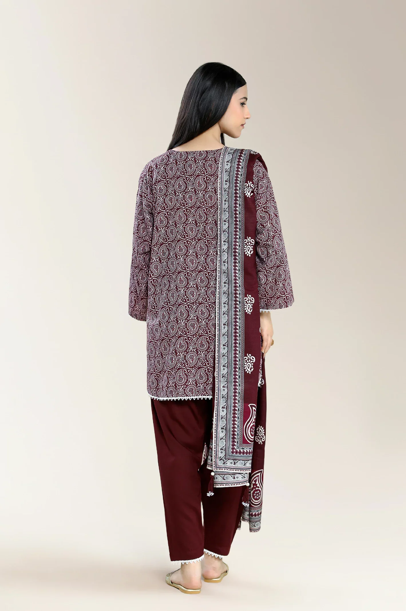 Basic Printed Staple+Viscose Bana Dora Plum 3Pc - Image 2